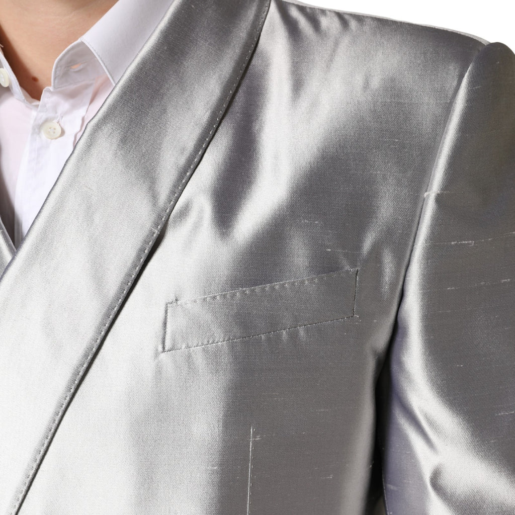 Dolce & Gabbana Silver SICILIA Double-Breasted Silk Blazer