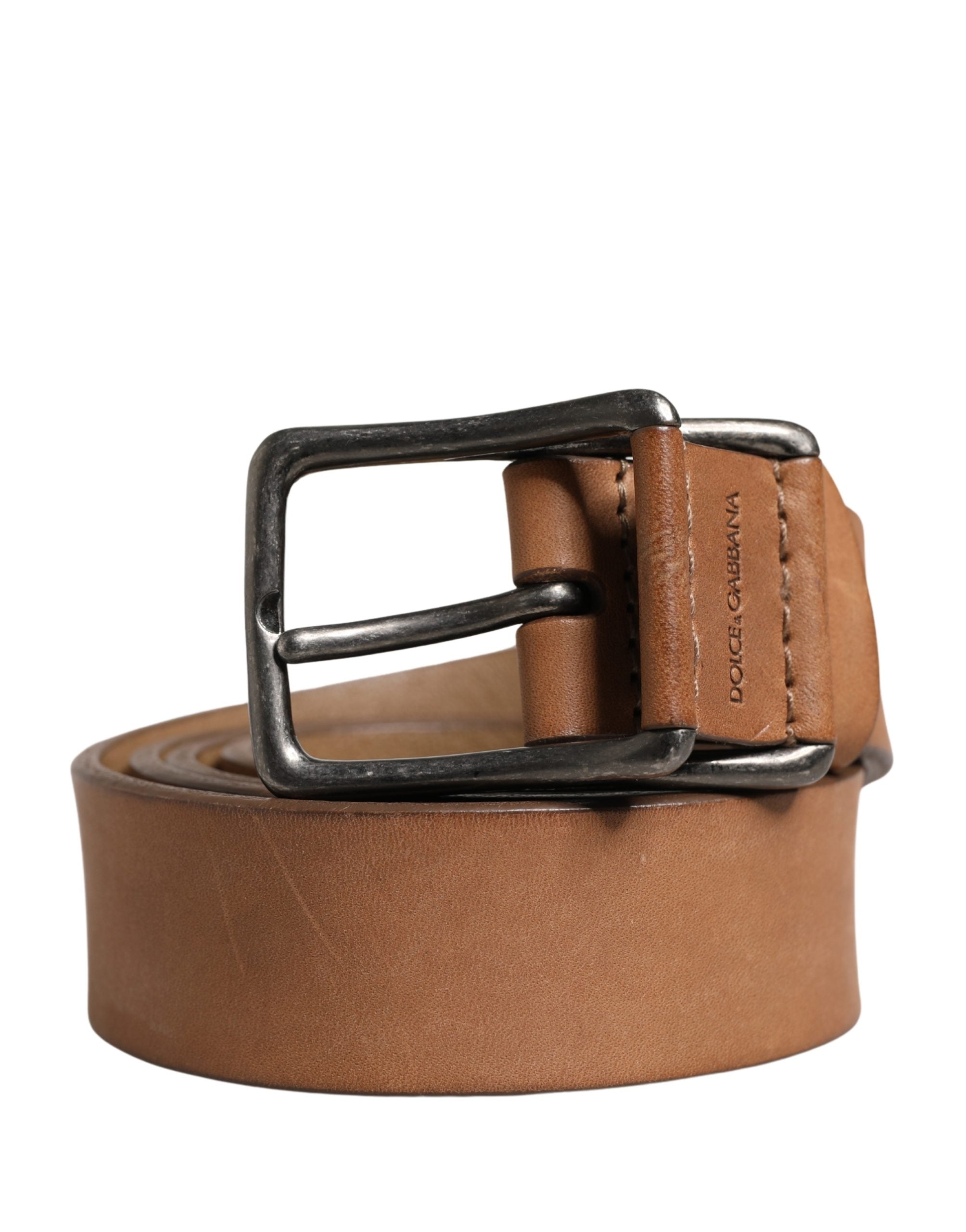 Dolce & Gabbana Herren Gürtel aus braunem Leder mit klassischer Metallschnalle