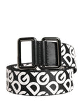Dolce & Gabbana Weiß-schwarzer Ledergürtel mit Logo und Metallschnalle