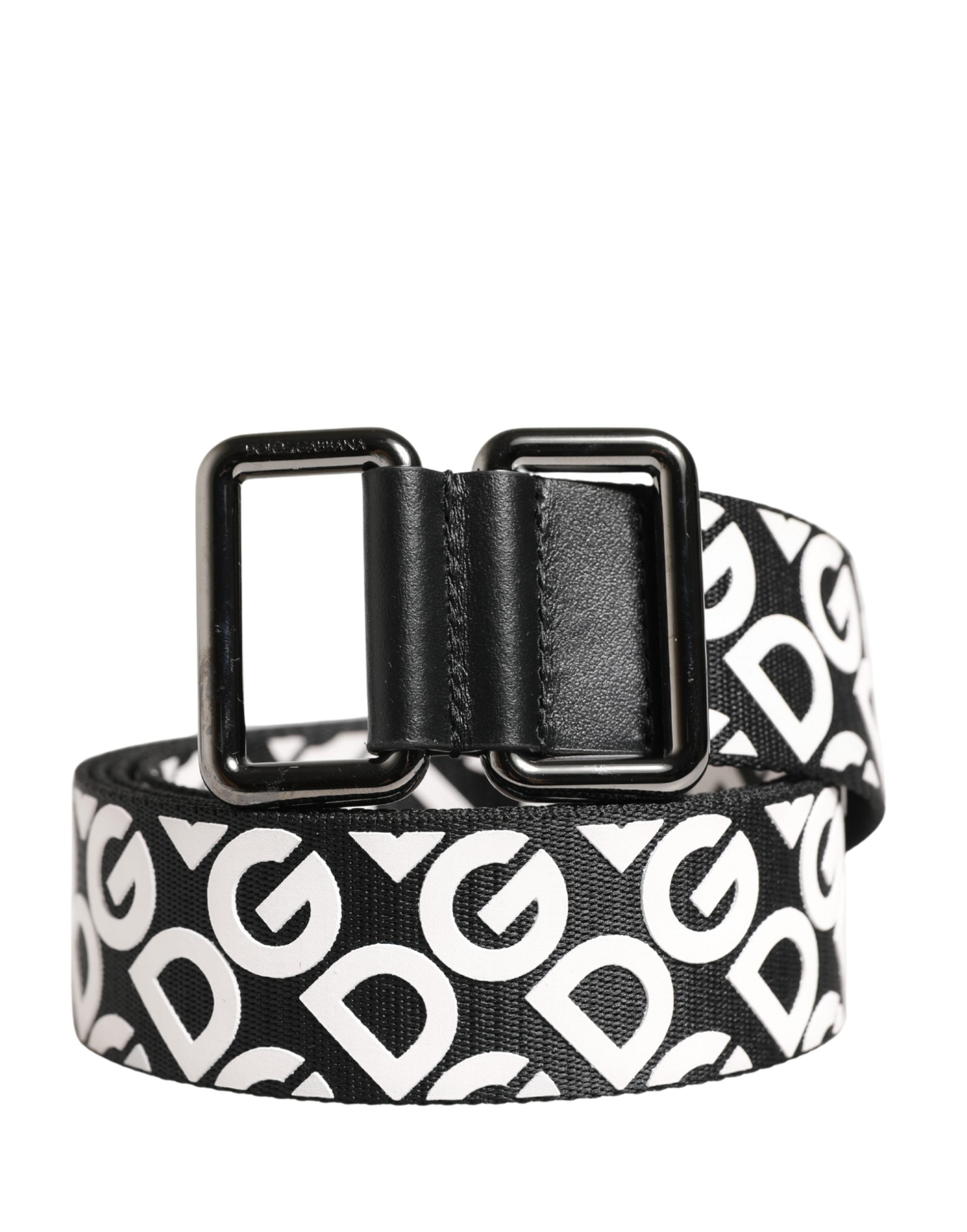 Dolce & Gabbana Weiß-schwarzer Ledergürtel mit Logo und Metallschnalle