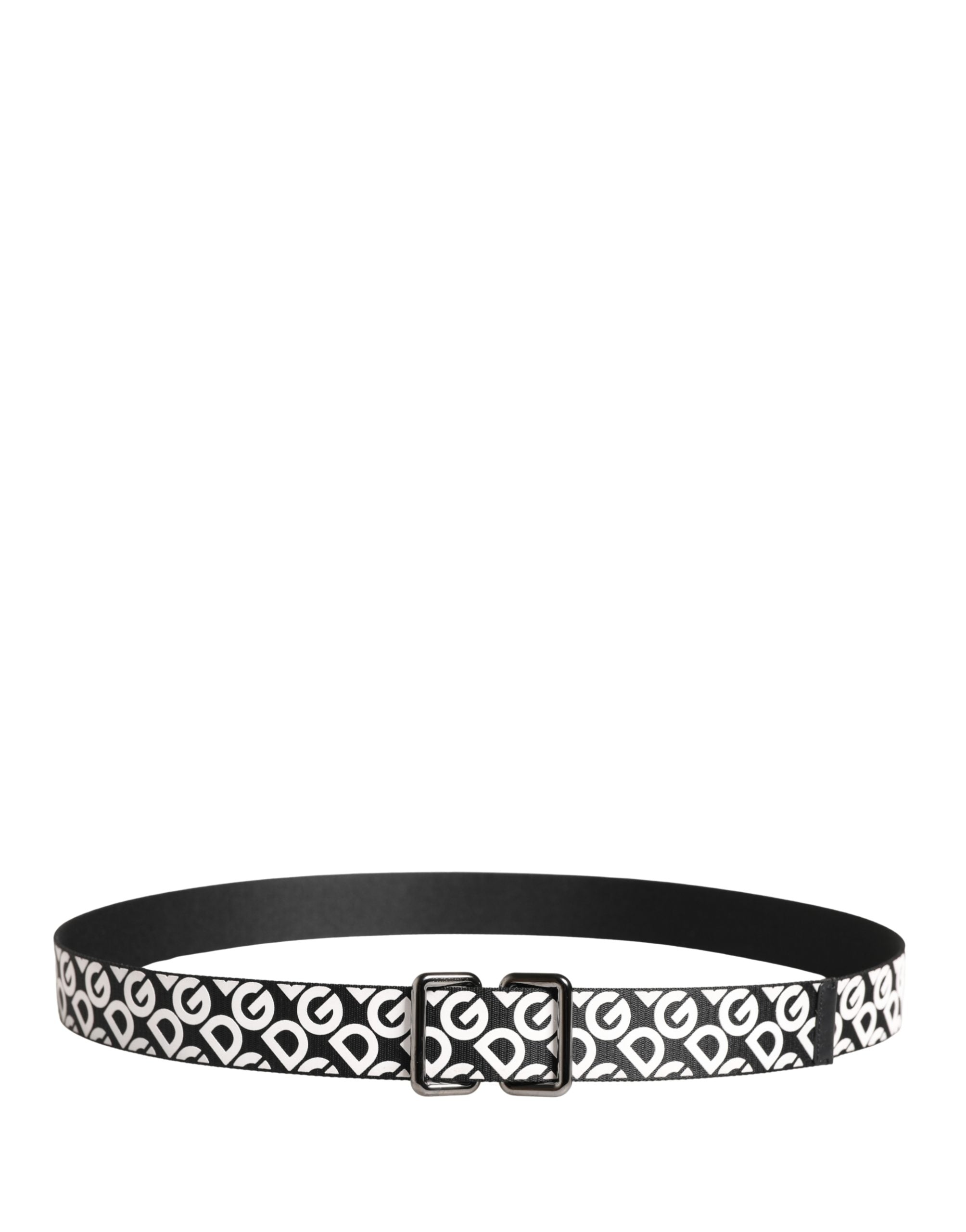 Dolce & Gabbana Weiß-schwarzer Ledergürtel mit Logo und Metallschnalle