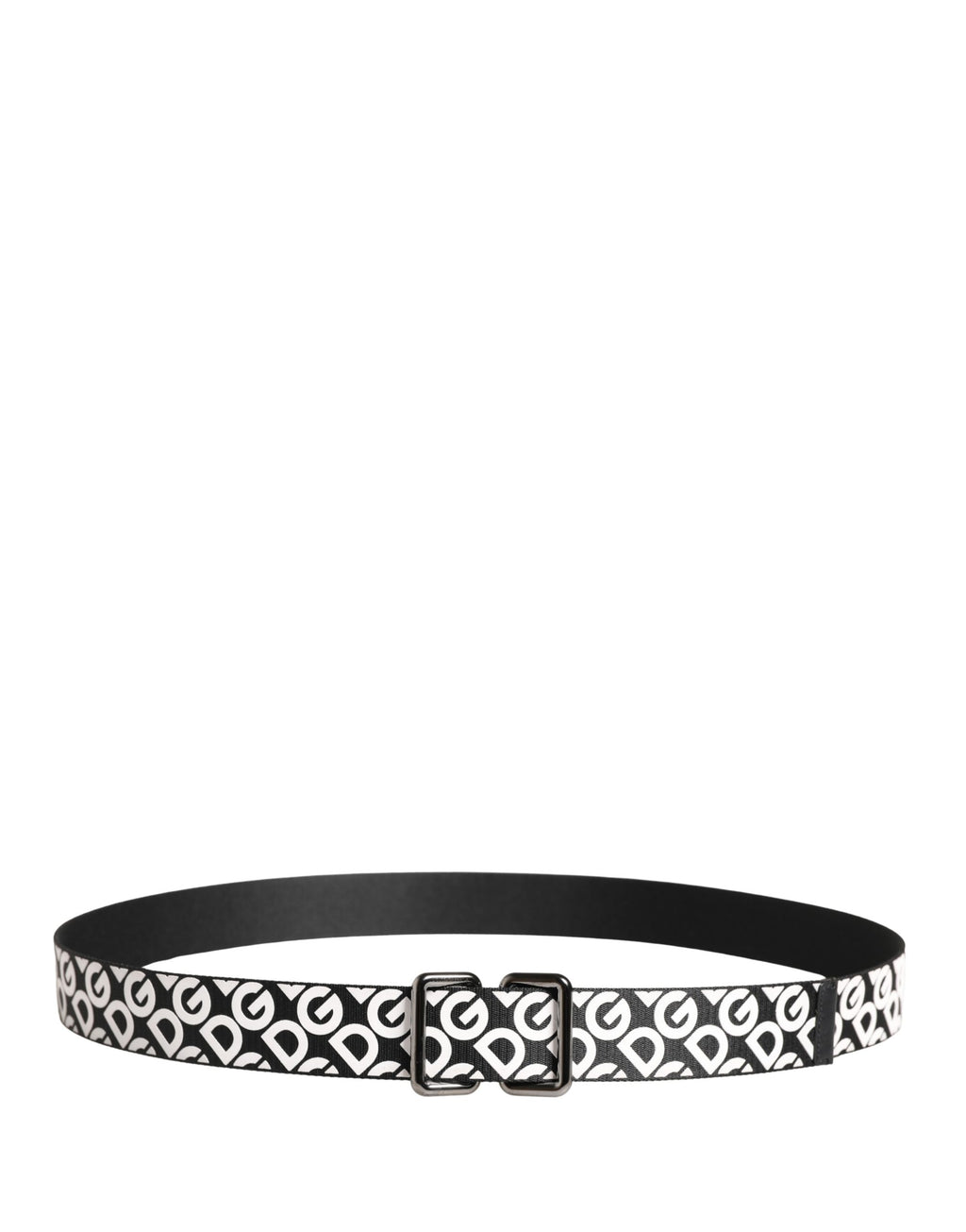 Dolce & Gabbana Weiß-schwarzer Ledergürtel mit Logo und Metallschnalle