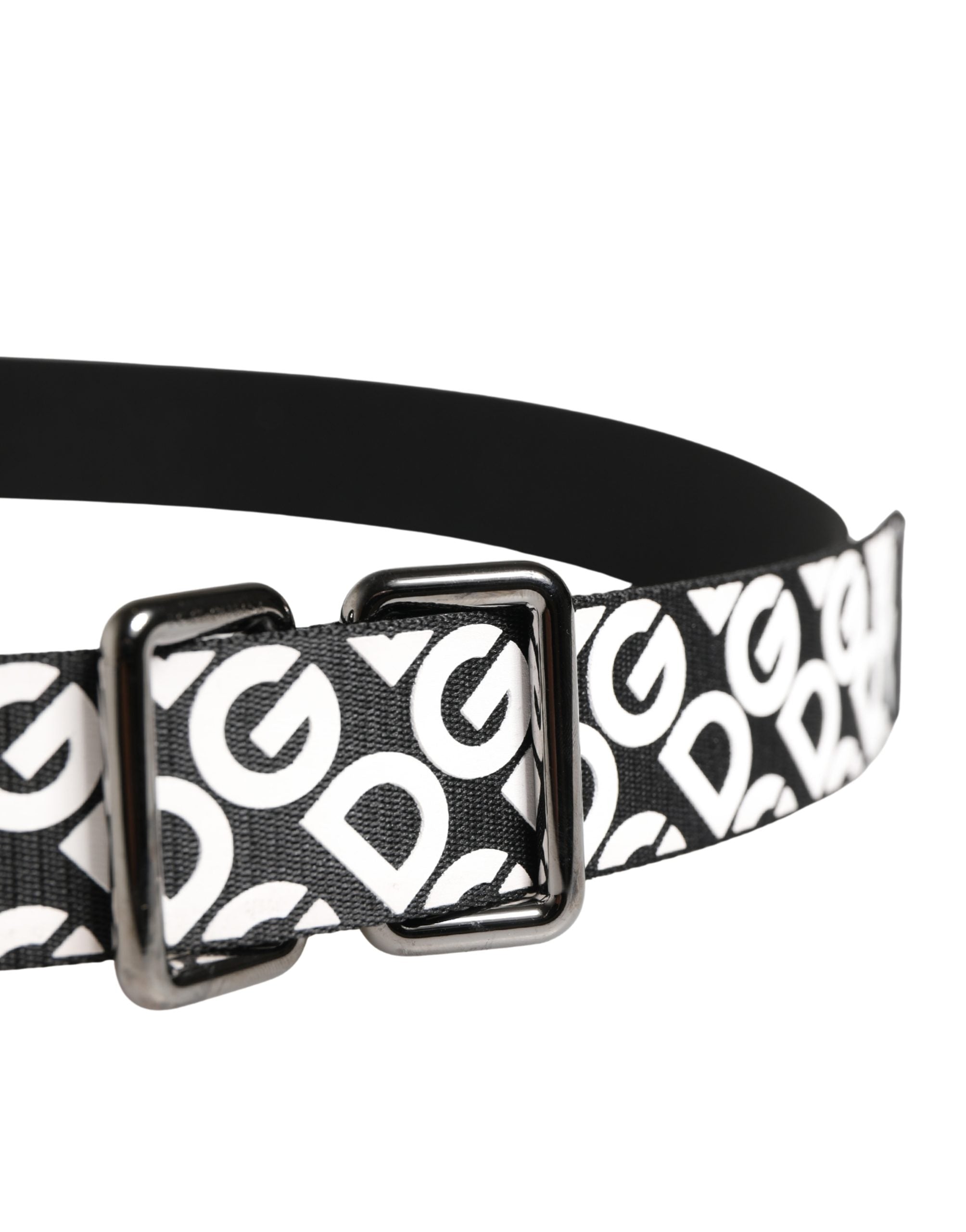 Dolce & Gabbana Weiß-schwarzer Ledergürtel mit Logo und Metallschnalle