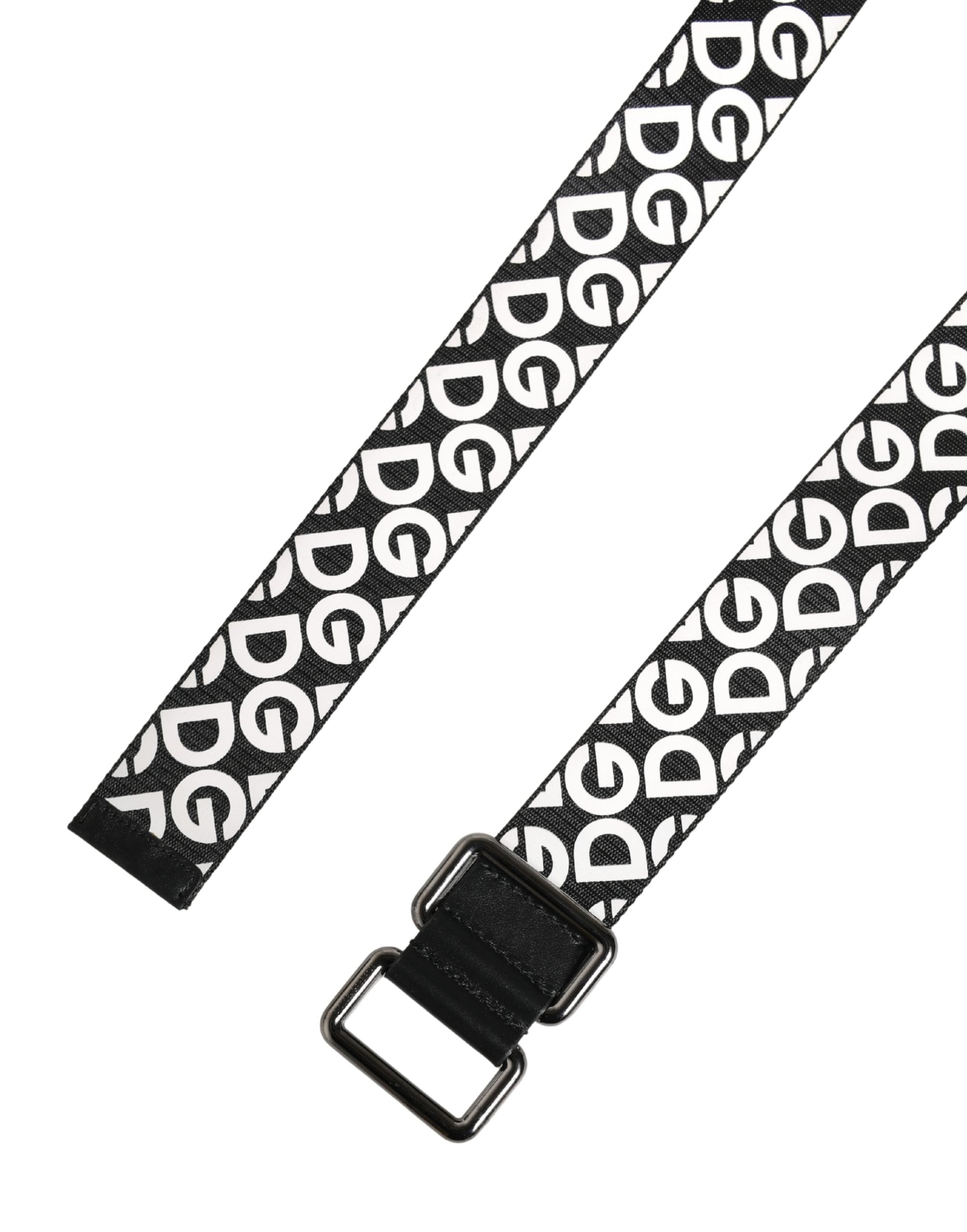 Dolce & Gabbana Weiß-schwarzer Ledergürtel mit Logo und Metallschnalle