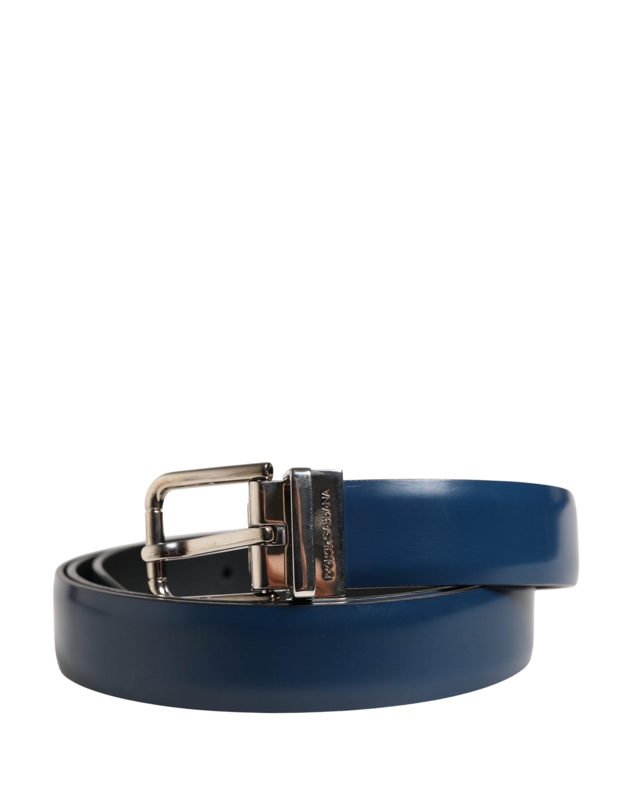 Dolce & Gabbana Men's Classic Blue Leather Belt with Metal Buckle