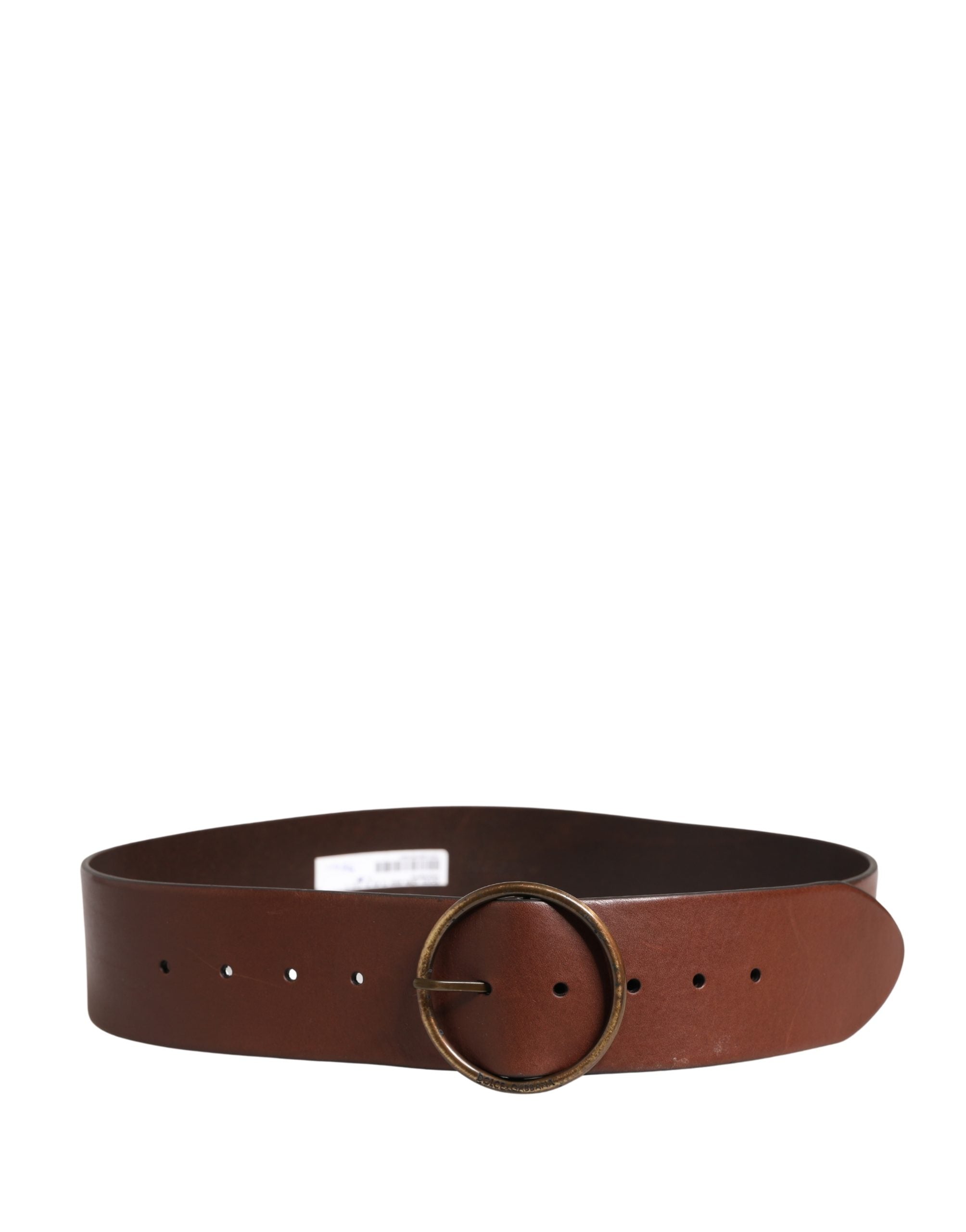 Dolce & Gabbana Brown Leather Belt with Wide Waistband and Round Metal Buckle