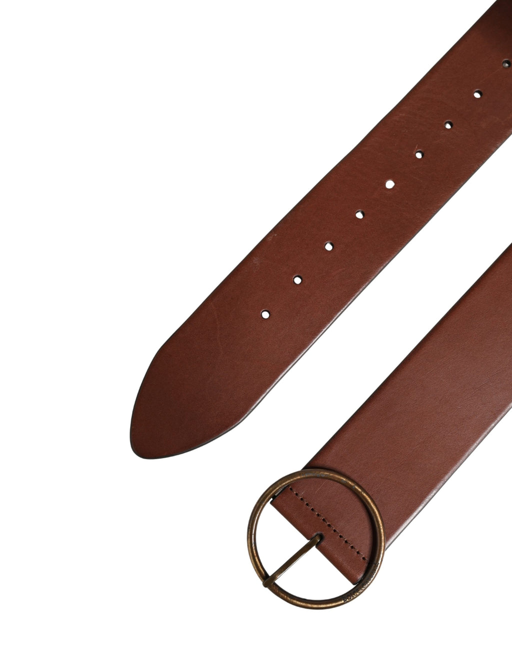 Dolce & Gabbana Brown Leather Belt with Wide Waistband and Round Metal Buckle