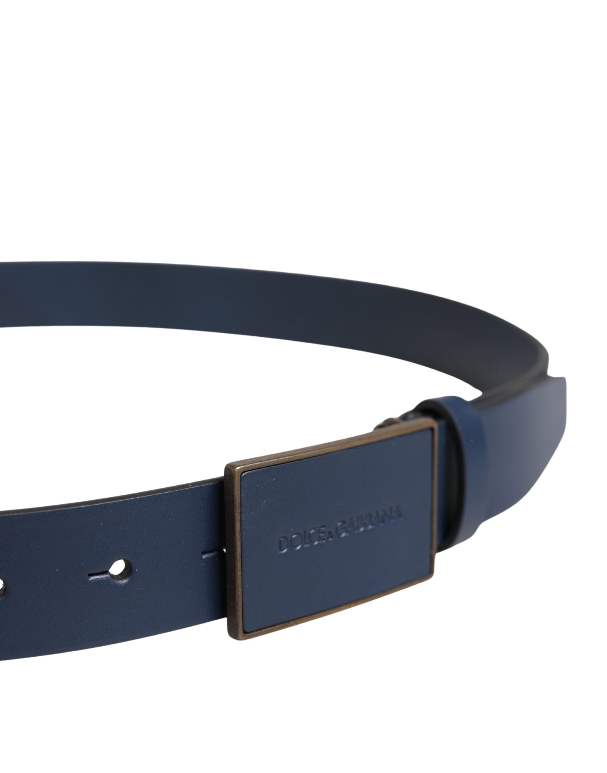 Dolce & Gabbana Herren Gürtel aus blauem Kalbsleder mit Logo und Metallschnalle