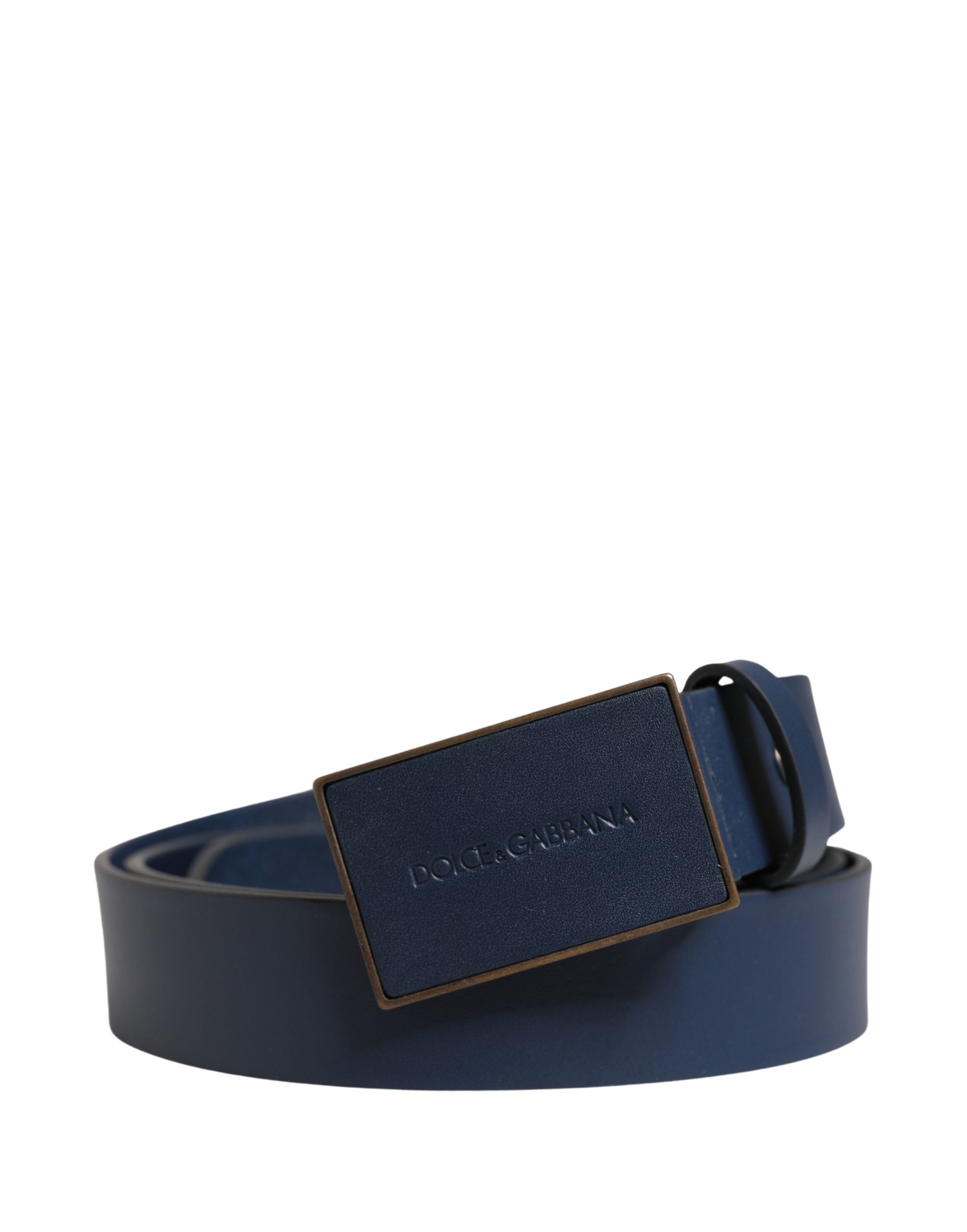 Dolce & Gabbana Men's Belt in Blue Calfskin with Logo and Metal Buckle
