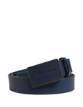 Dolce & Gabbana Men's Belt in Blue Calfskin with Logo and Metal Buckle