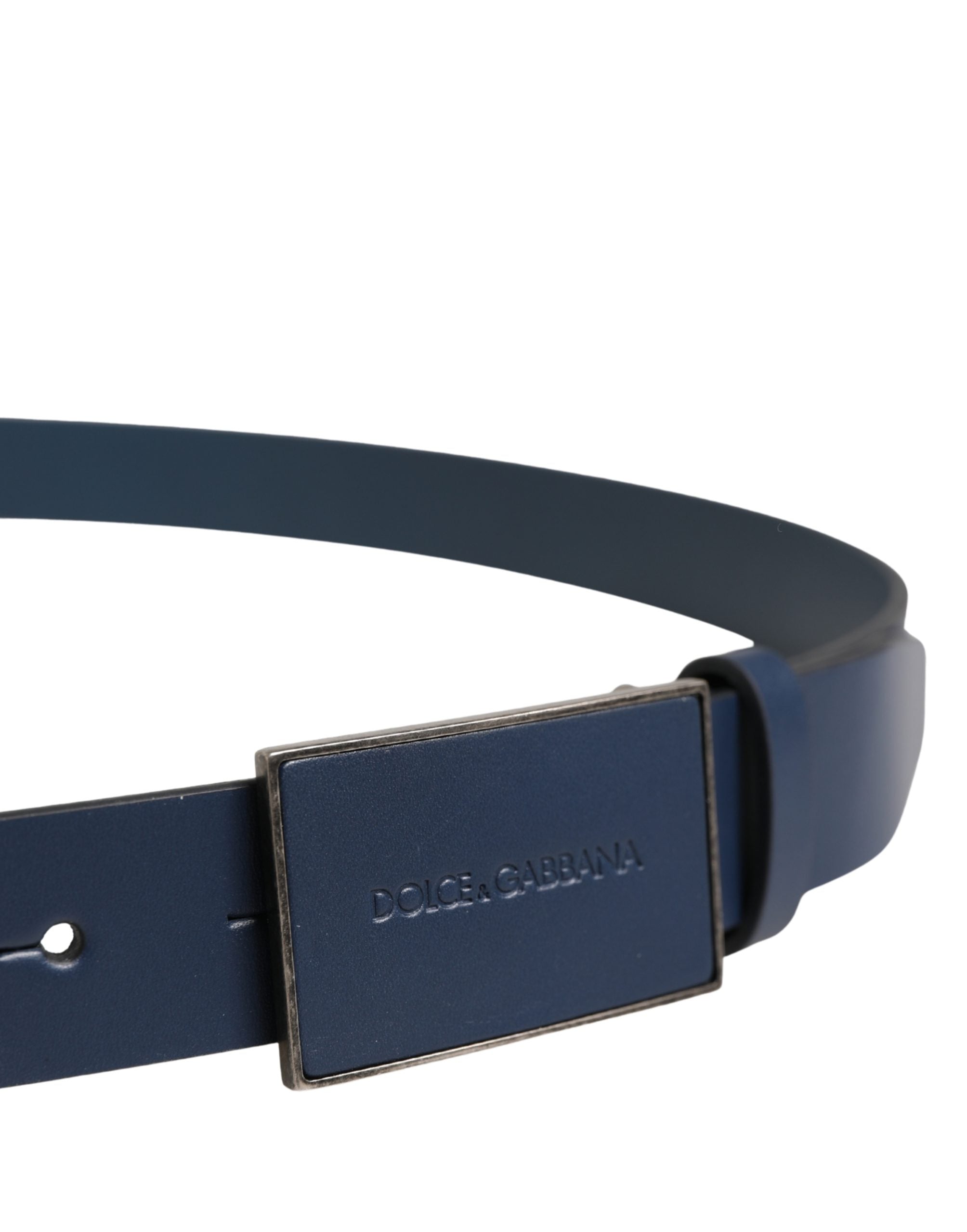 Dolce & Gabbana Men's Belt in Blue Calfskin with Logo and Metal Buckle