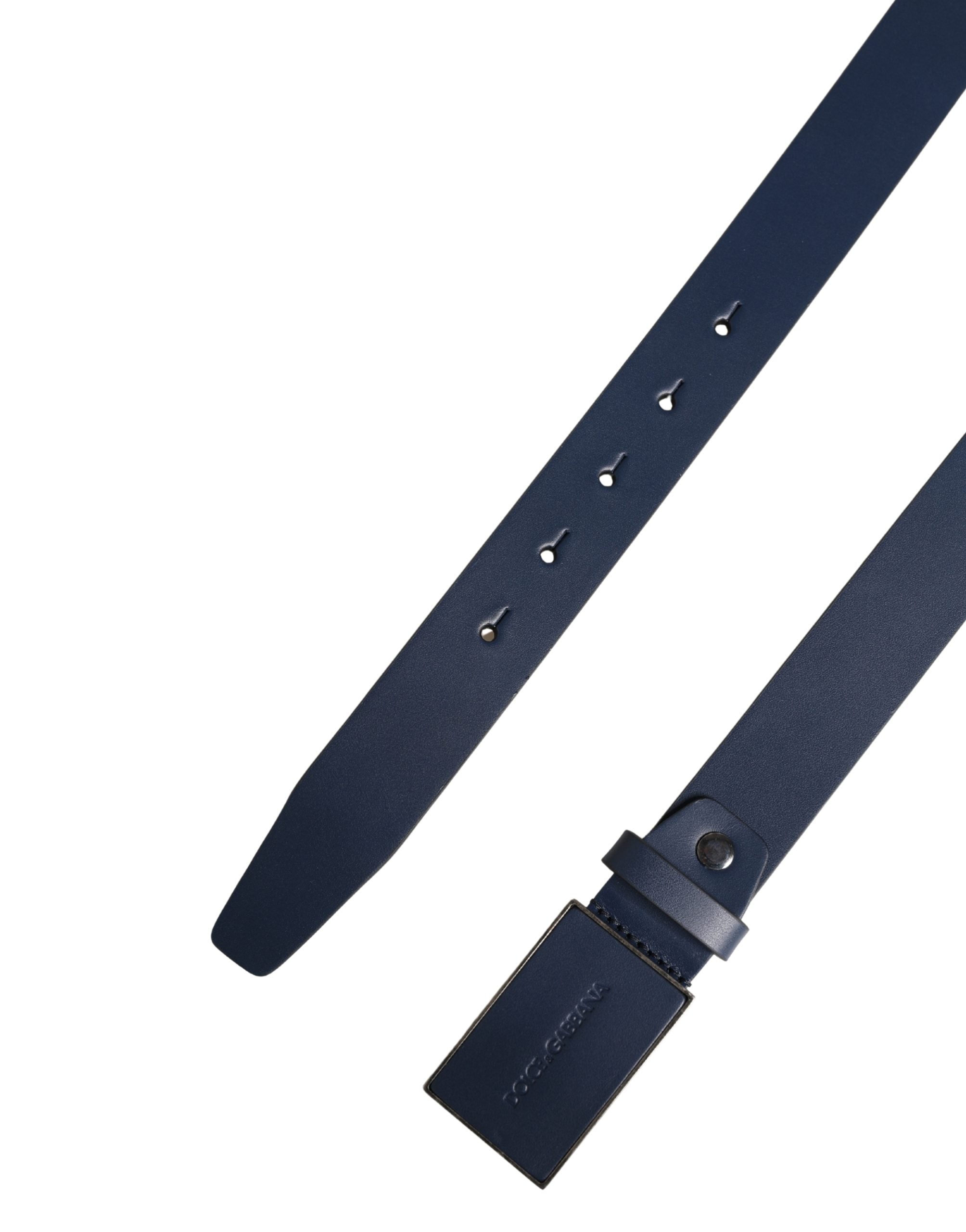 Dolce & Gabbana Men's Belt in Blue Calfskin with Logo and Metal Buckle