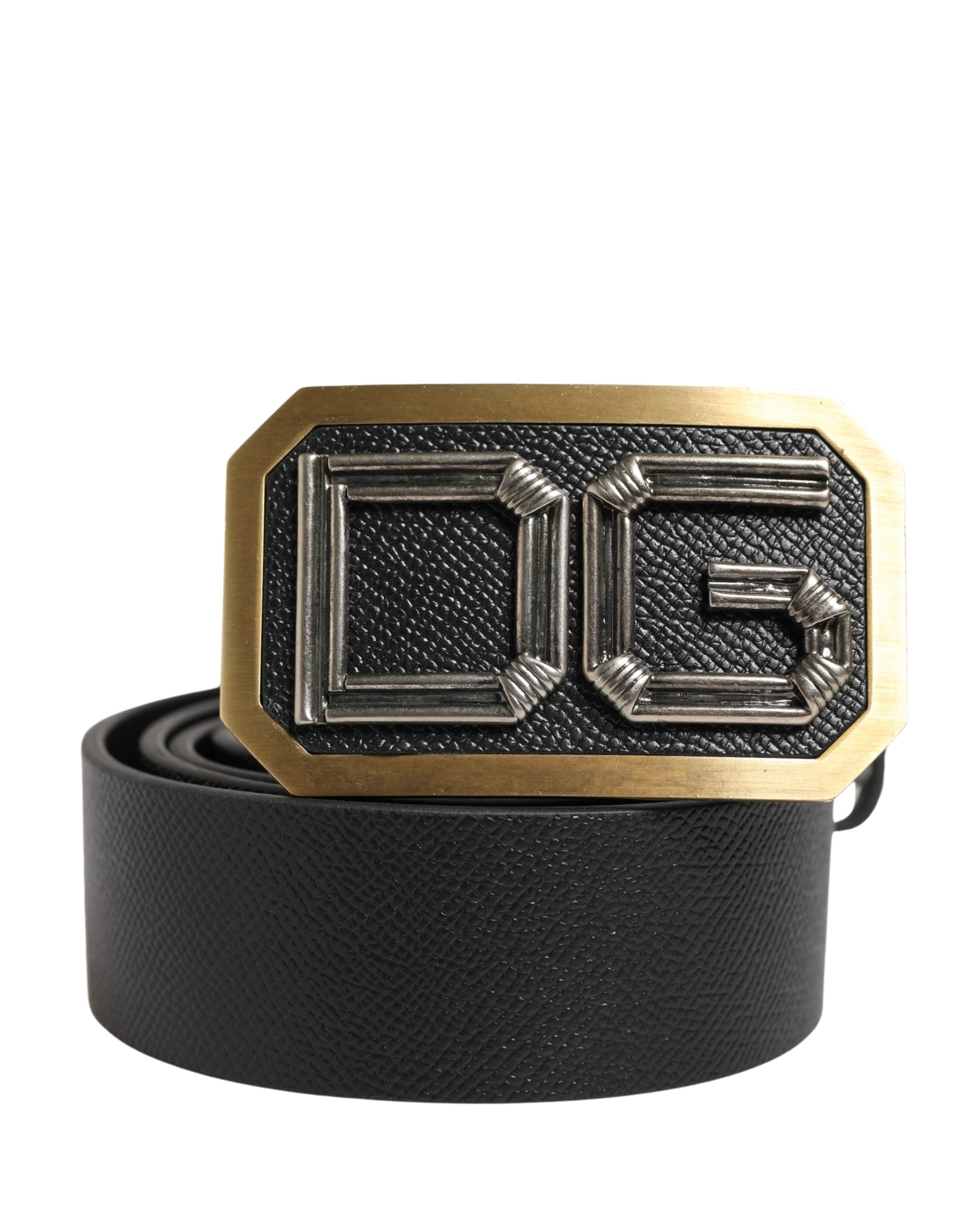 Dolce & Gabbana Men's Black Leather Belt with DG Logo and Metal Buckle