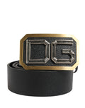 Dolce & Gabbana Men's Black Leather Belt with DG Logo and Metal Buckle