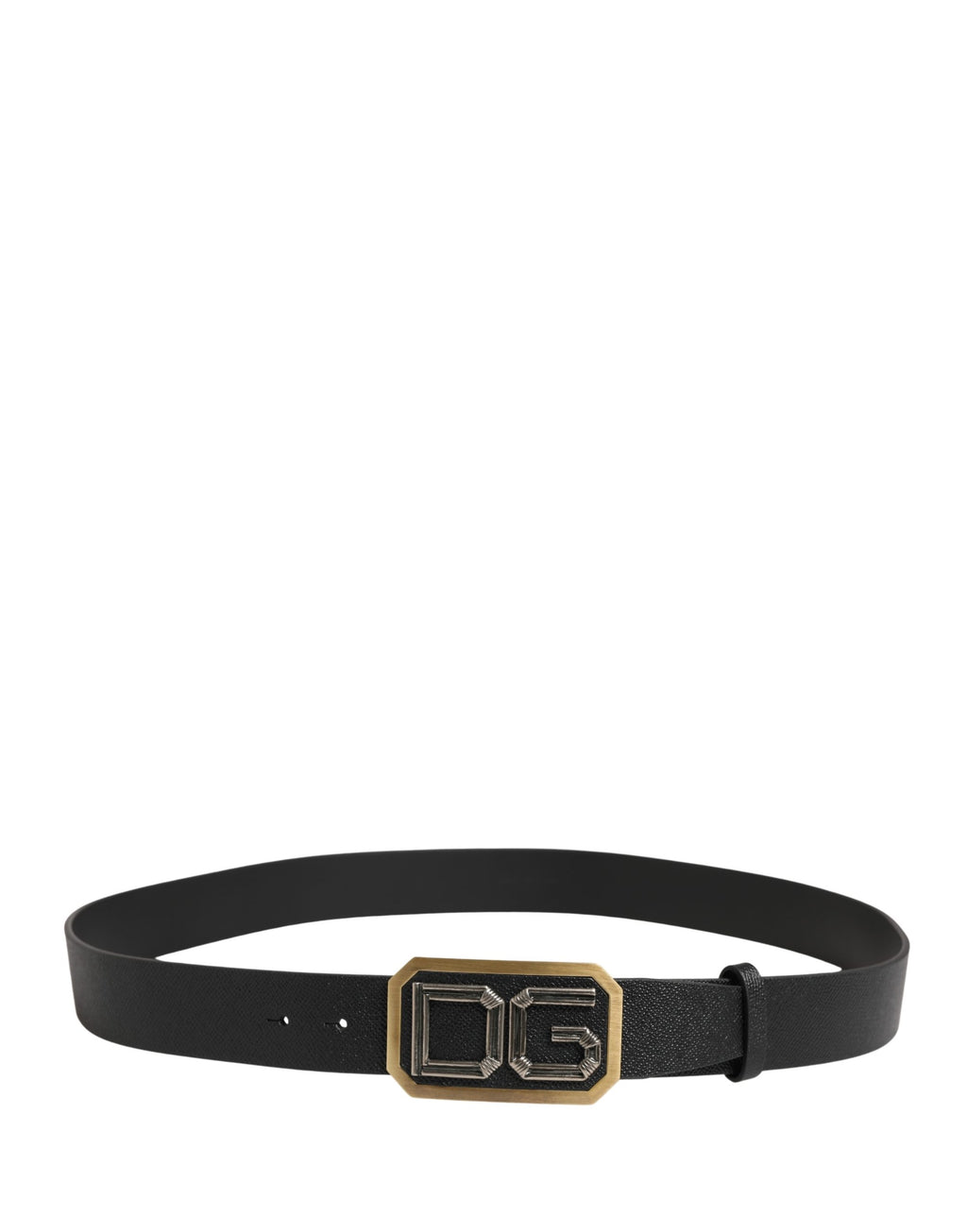 Dolce & Gabbana Men's Black Leather Belt with DG Logo and Metal Buckle