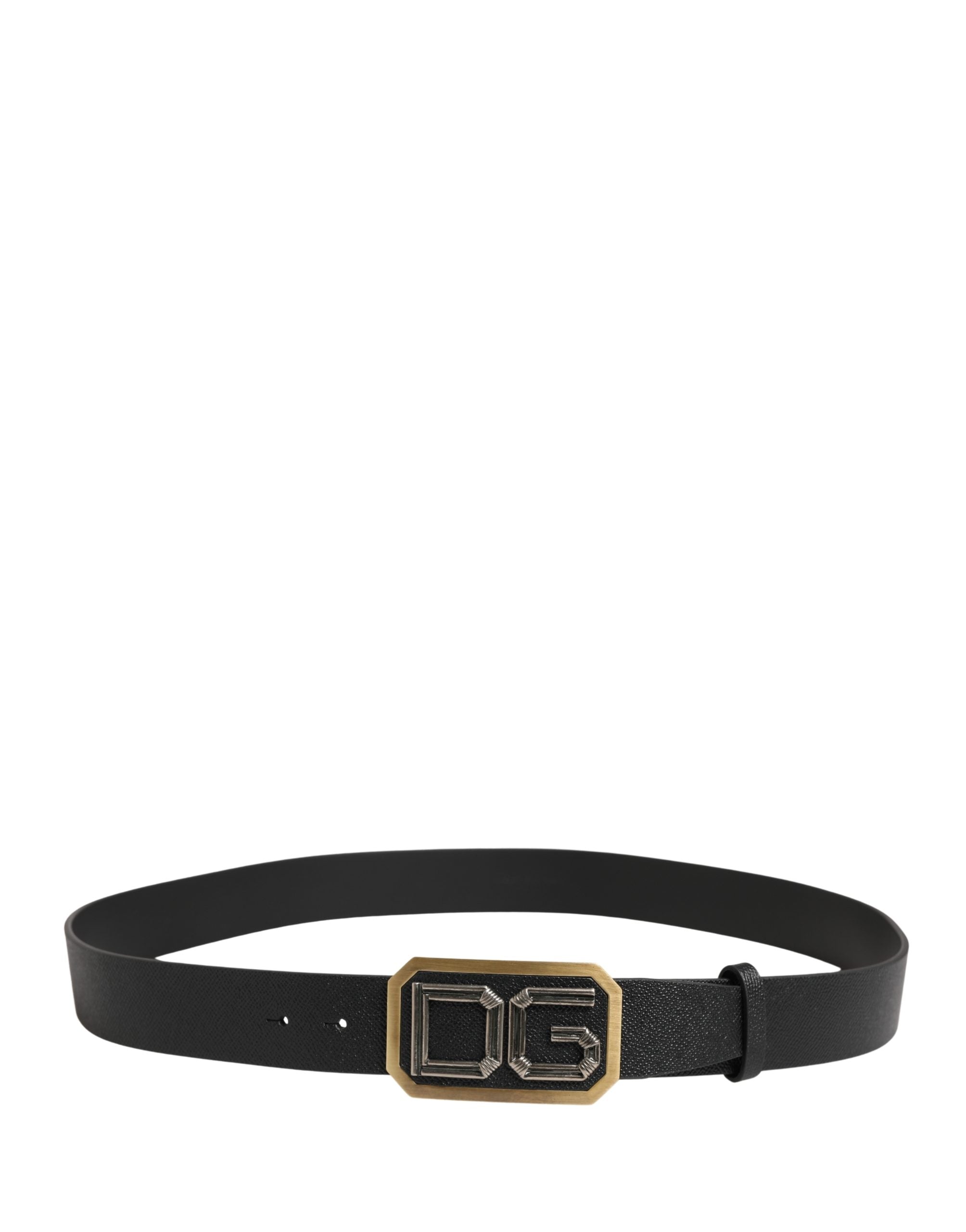 Dolce & Gabbana Men's Black Leather Belt with DG Logo and Metal Buckle