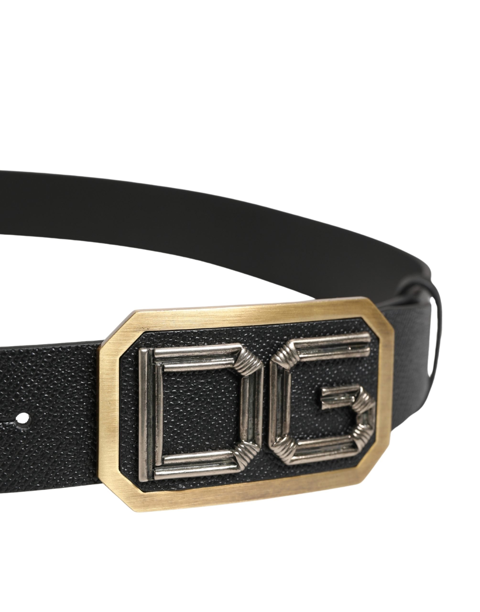 Dolce & Gabbana Men's Black Leather Belt with DG Logo and Metal Buckle