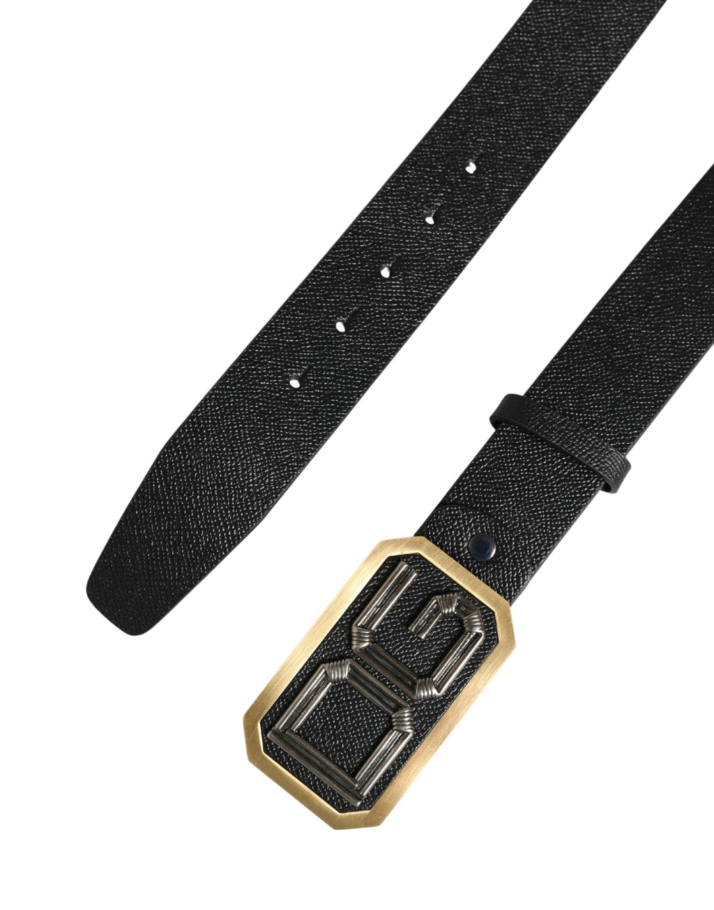 Dolce & Gabbana Men's Black Leather Belt with DG Logo and Metal Buckle