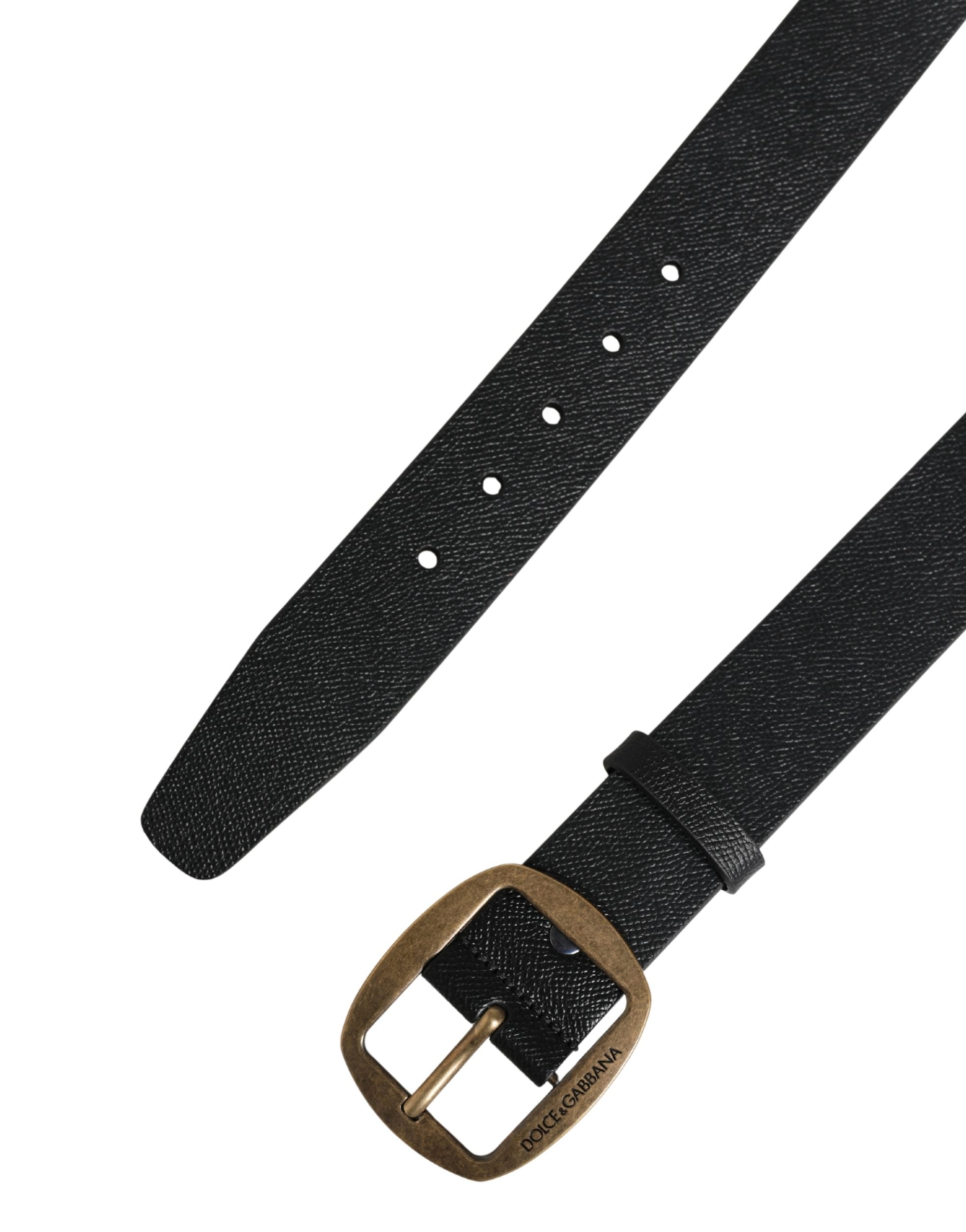 Dolce & Gabbana Herrenschließe aus schwarzem Leder mit Metallschnalle