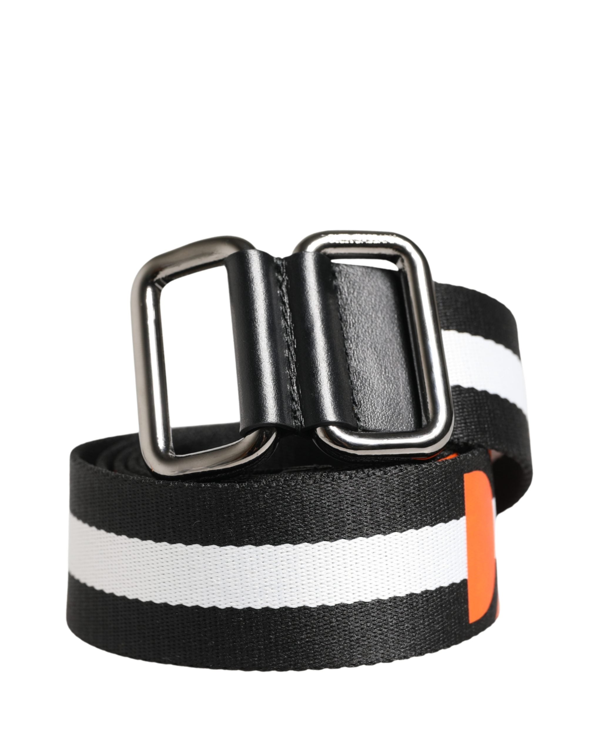 Dolce & Gabbana Herren Gürtel aus schwarzem und weißem Nylon mit Logo und Metallschnalle
