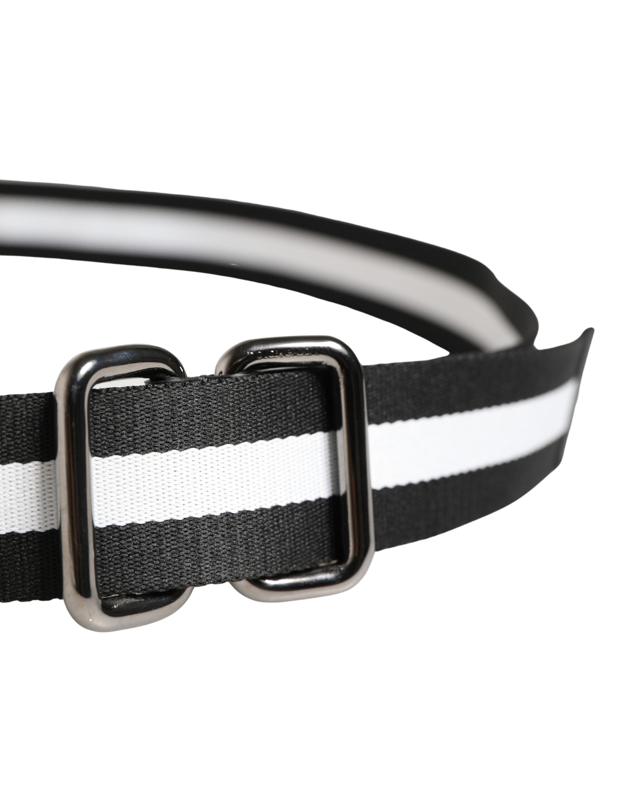 Dolce & Gabbana Herren Gürtel aus schwarzem und weißem Nylon mit Logo und Metallschnalle
