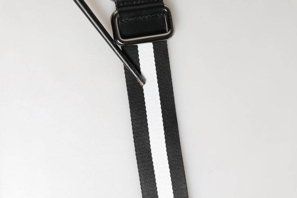 Dolce & Gabbana Herren Gürtel aus schwarzem und weißem Nylon mit Logo und Metallschnalle