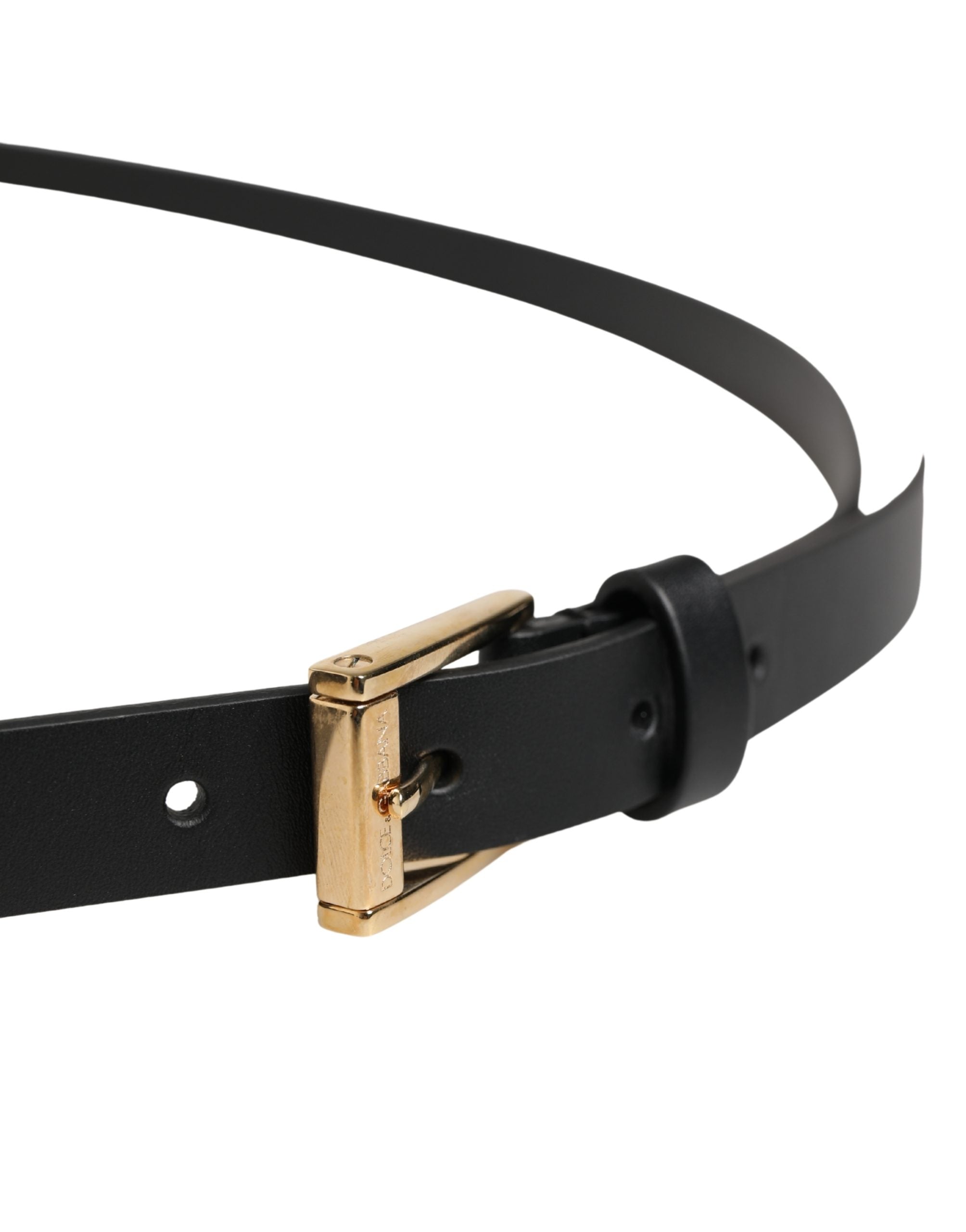 Dolce & Gabbana Men's Black Leather Belt with Classic Metal Buckle