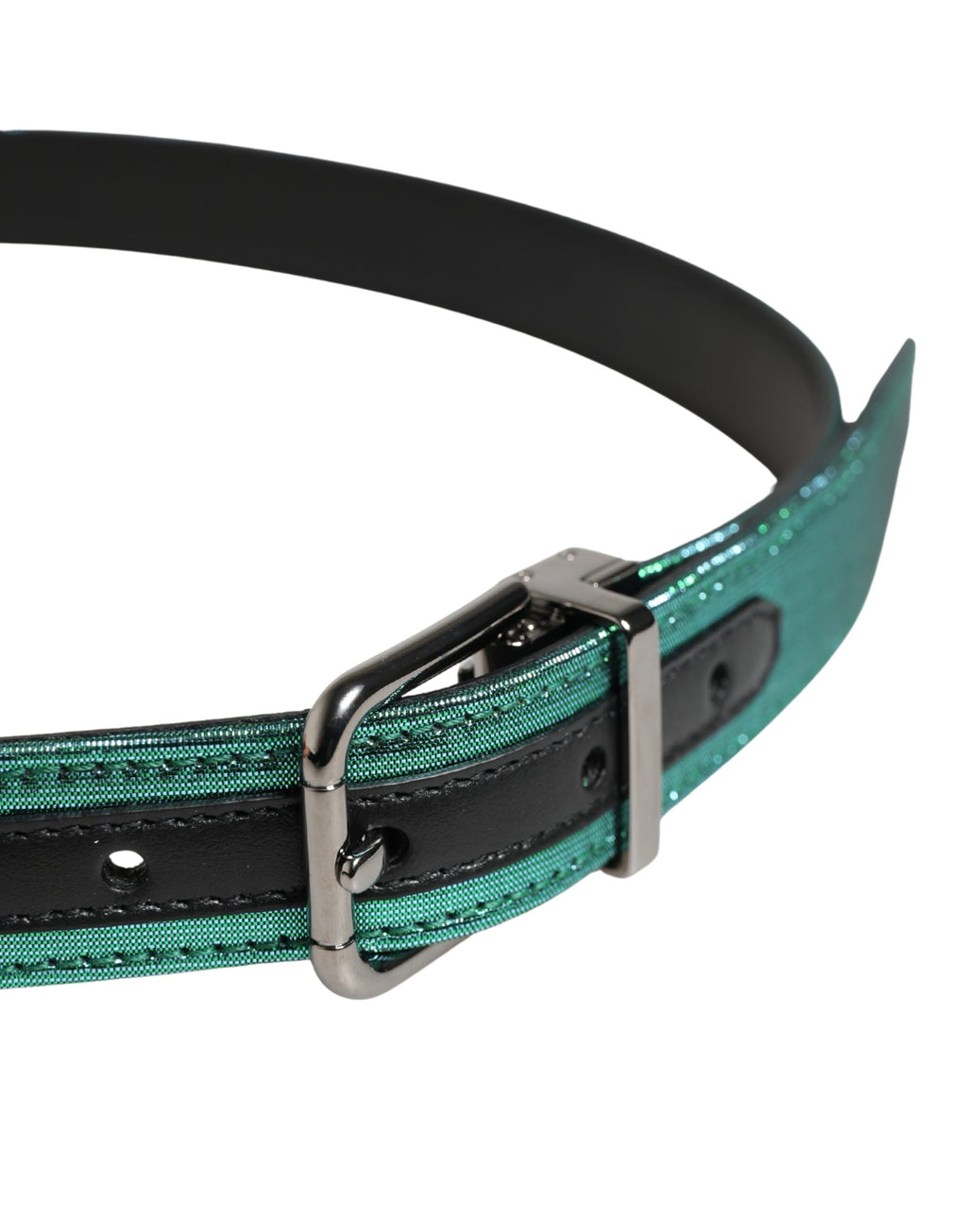 Dolce & Gabbana Men's Lurex Polyester Belt in Green with Metal Buckle