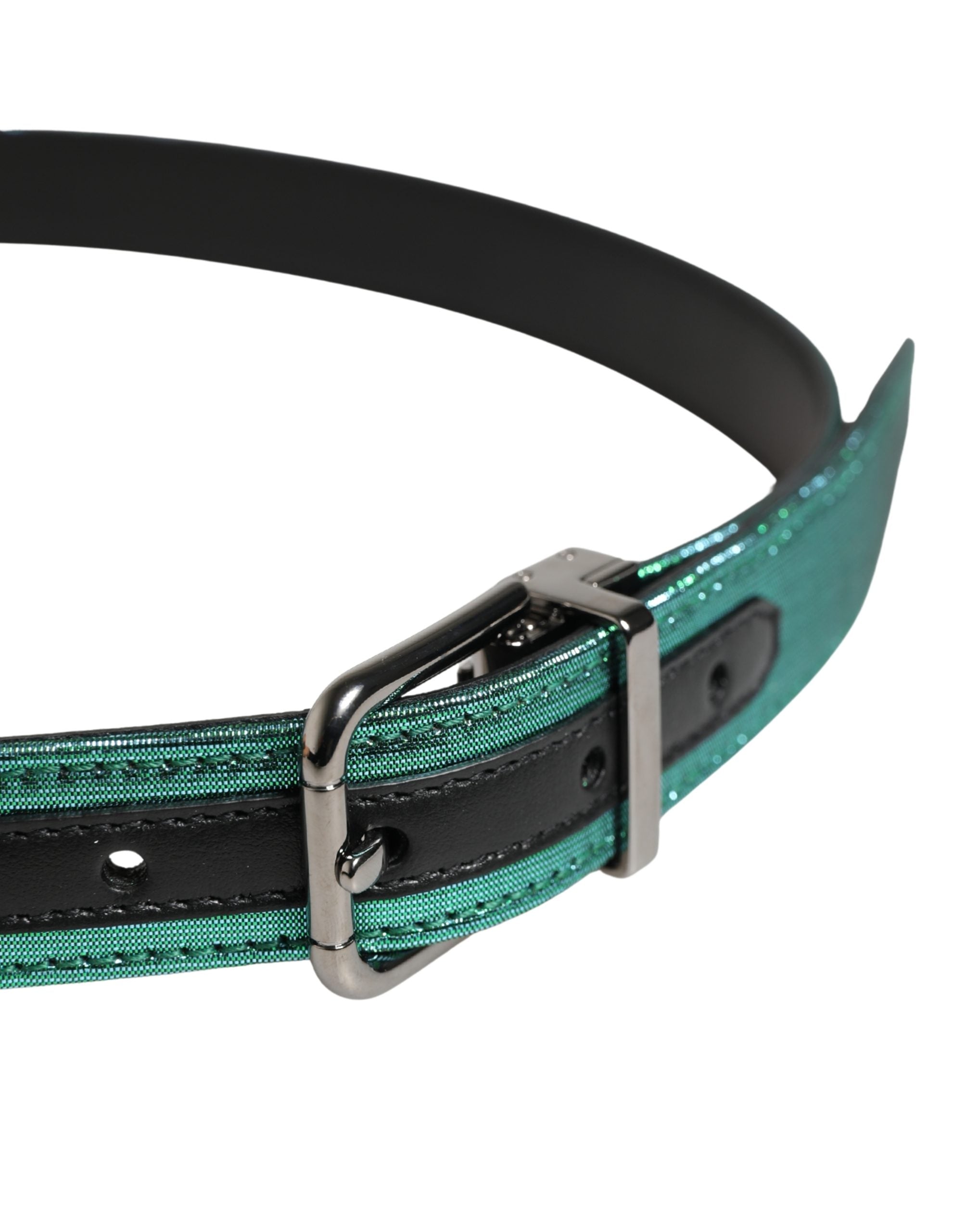 Dolce & Gabbana Men's Lurex Polyester Belt in Green with Metal Buckle
