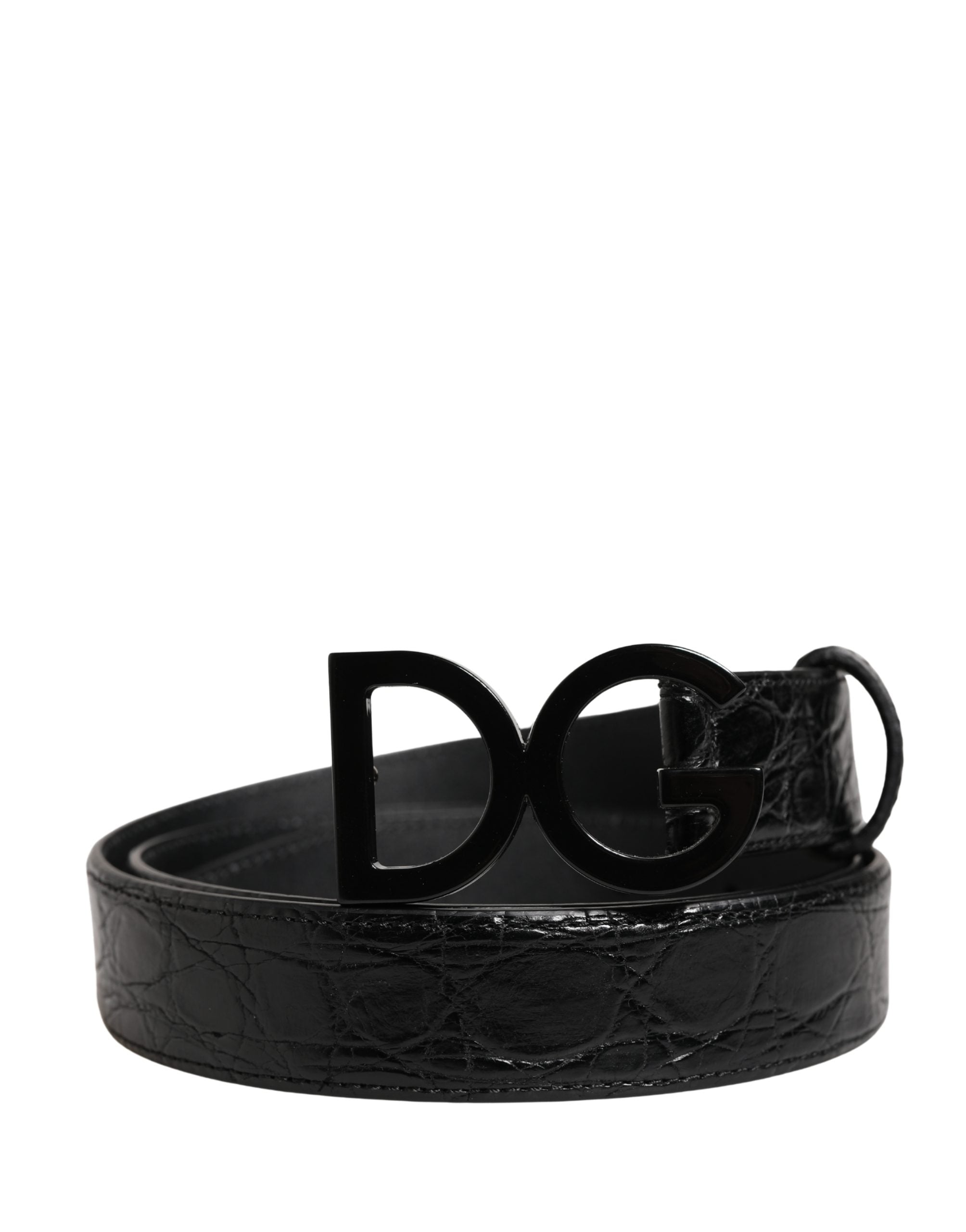 Dolce & Gabbana Men's Black Exotic Leather Belt with Logo Buckle