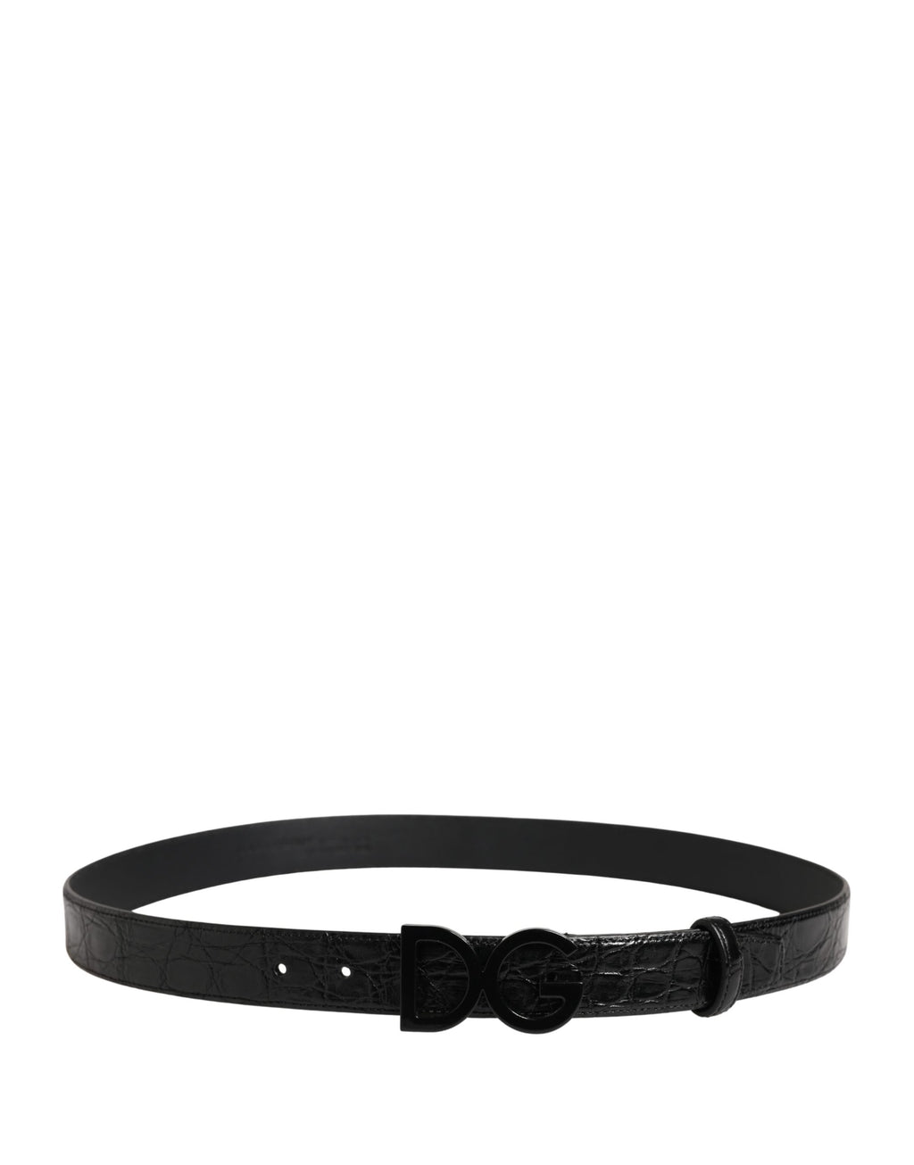 Dolce & Gabbana Men's Black Exotic Leather Belt with Logo Buckle