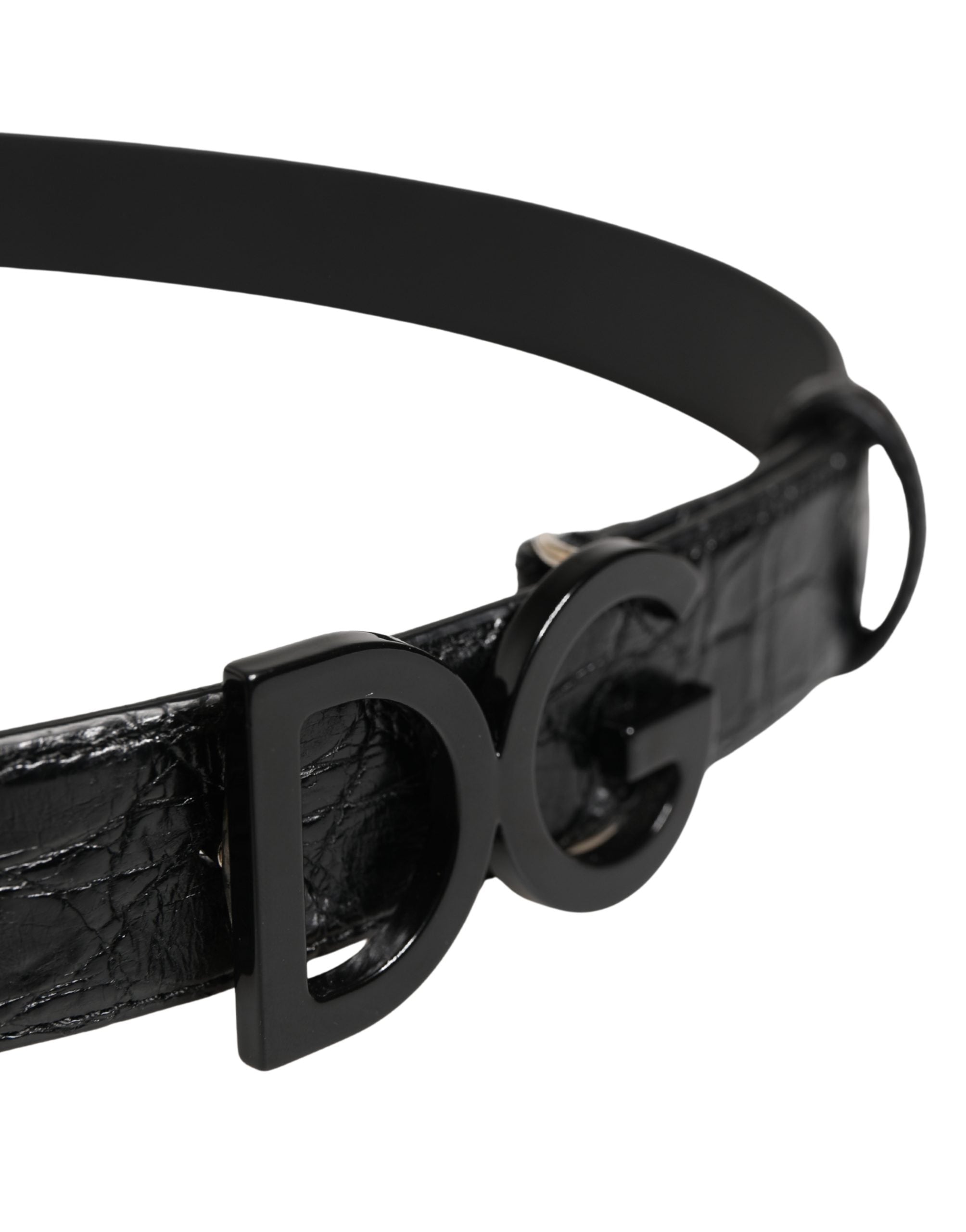 Dolce & Gabbana Men's Black Exotic Leather Belt with Logo Buckle