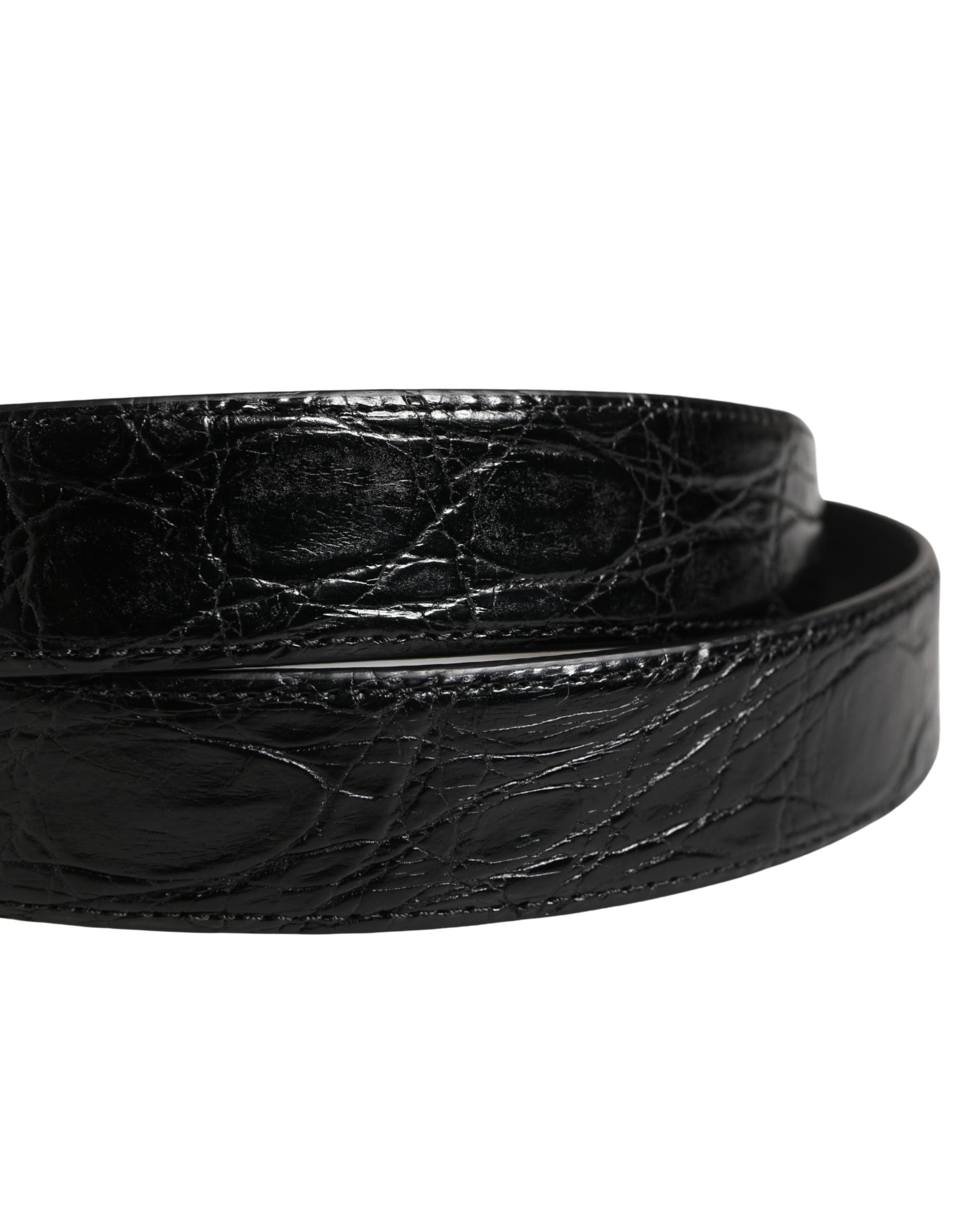 Dolce & Gabbana Men's Black Exotic Leather Belt with Logo Buckle