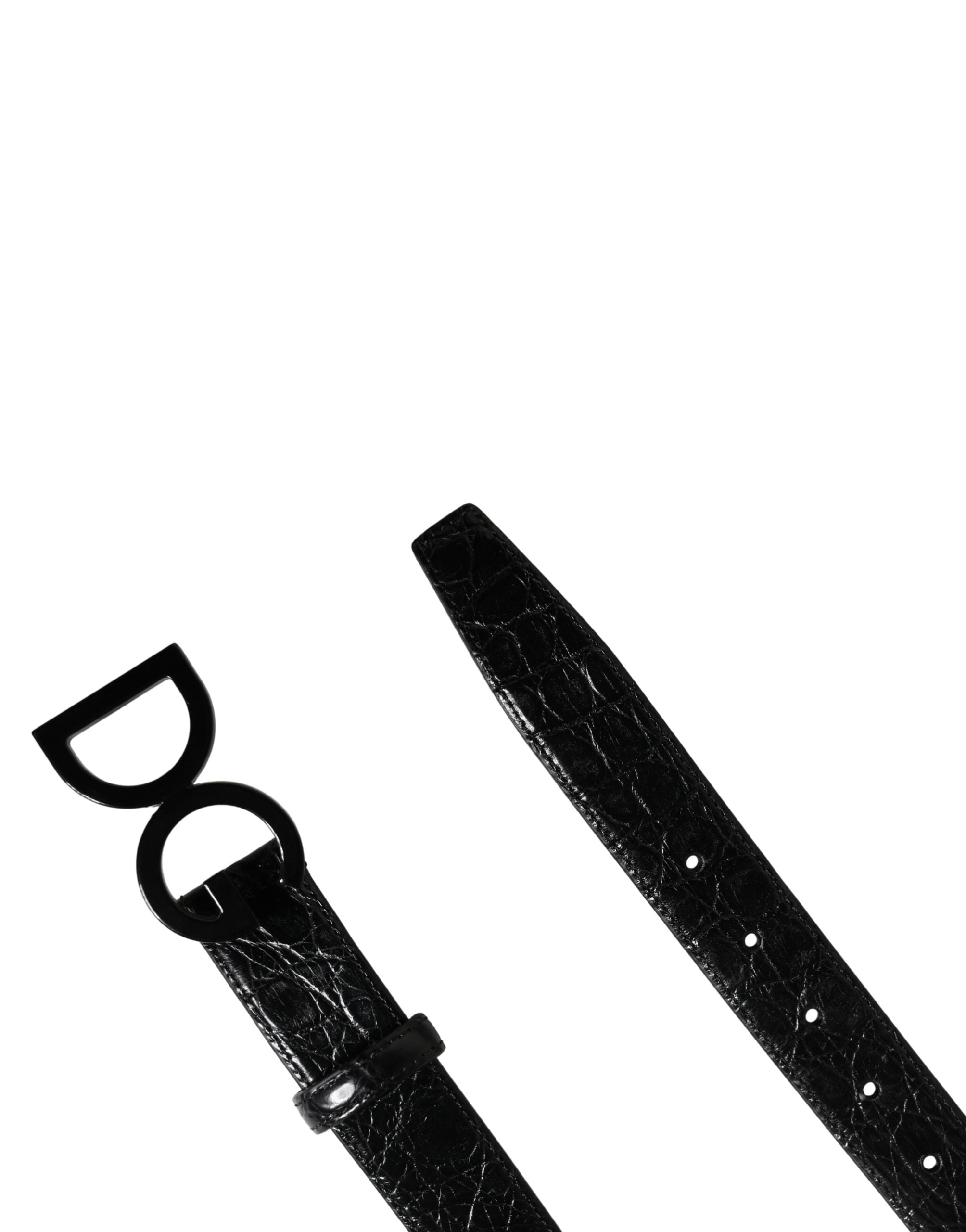Dolce & Gabbana Men's Black Exotic Leather Belt with Logo Buckle