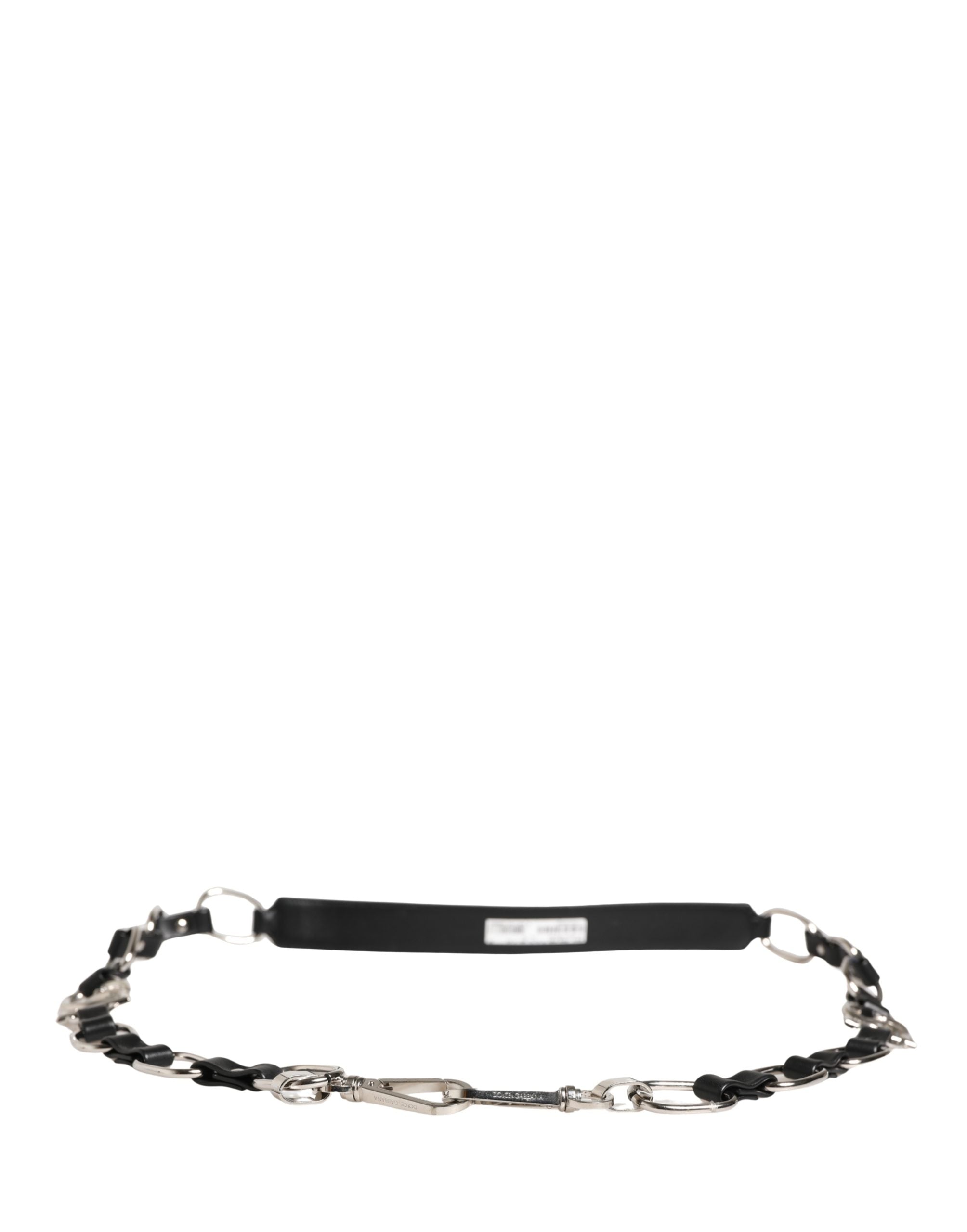 Dolce & Gabbana Schwarzer Leder Schultergurt mit silberner Kette