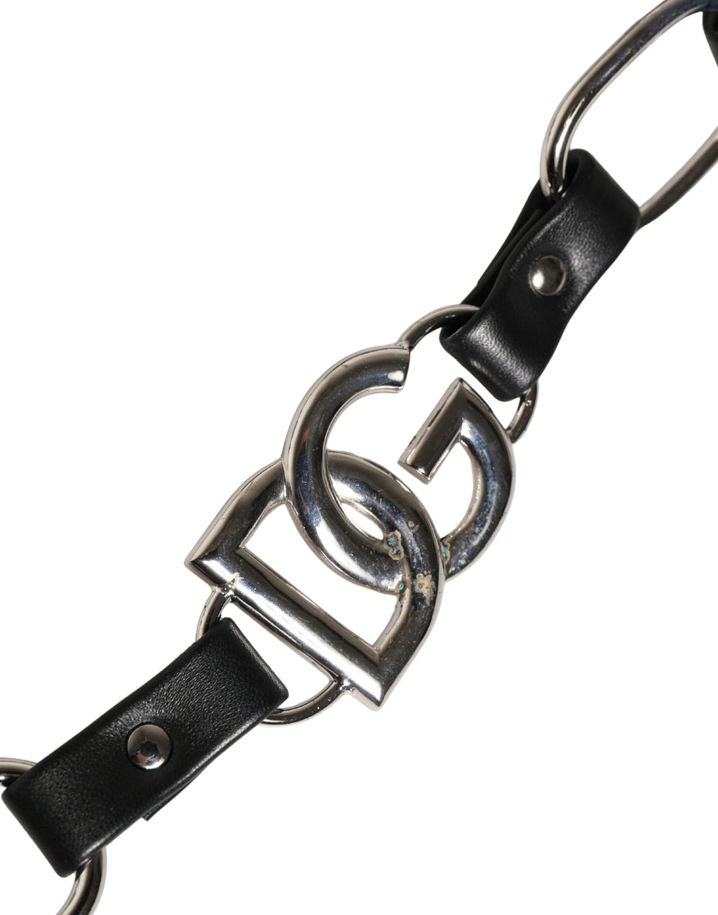 Dolce & Gabbana Schwarzer Leder Schultergurt mit silberner Kette