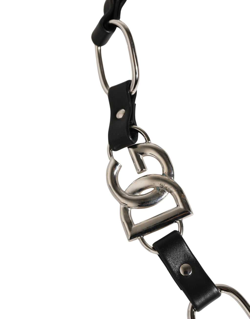 Dolce & Gabbana Schwarzer Leder Schultergurt mit silberner Kette