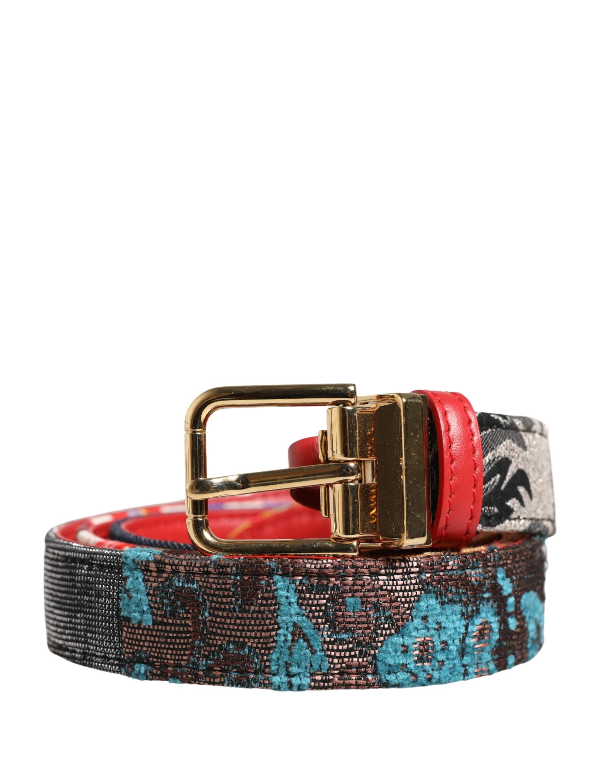 Dolce & Gabbana Multicolor Floral Jacquard Belt with Metal Buckle