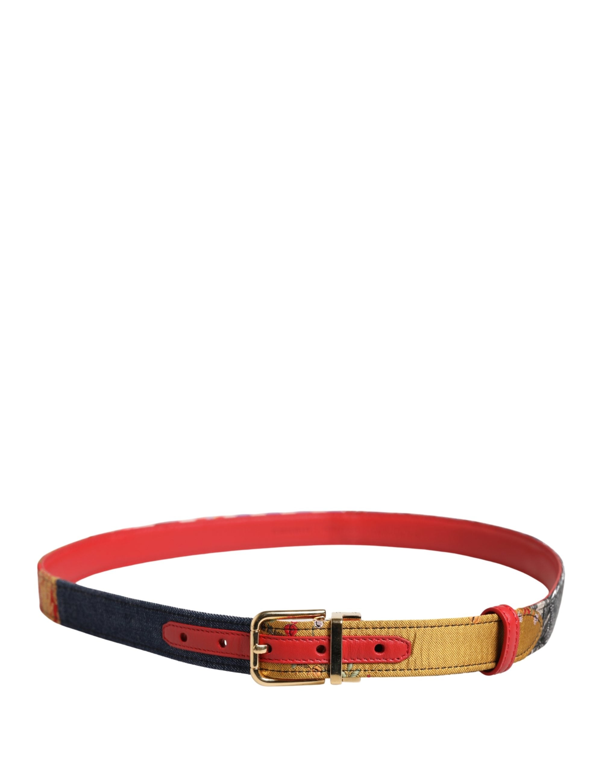 Dolce & Gabbana Multicolor Floral Jacquard Belt with Metal Buckle