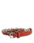 Dolce & Gabbana Red Velvet Belt with Crystal Embellishment and Chain