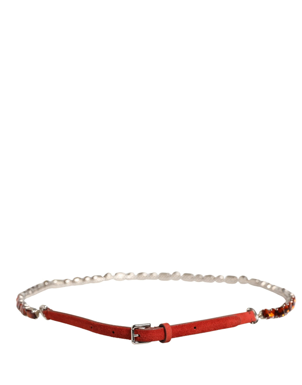Dolce & Gabbana Red Velvet Belt with Crystal Embellishment and Chain