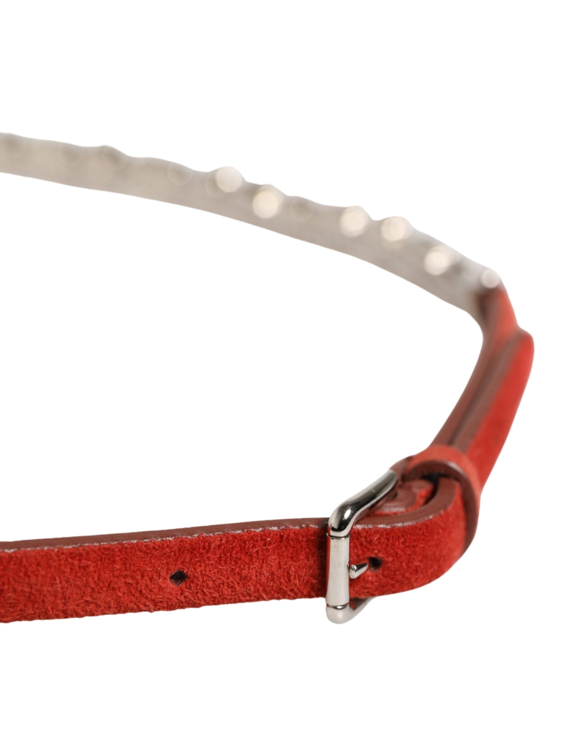 Dolce & Gabbana Red Velvet Belt with Crystal Embellishment and Chain