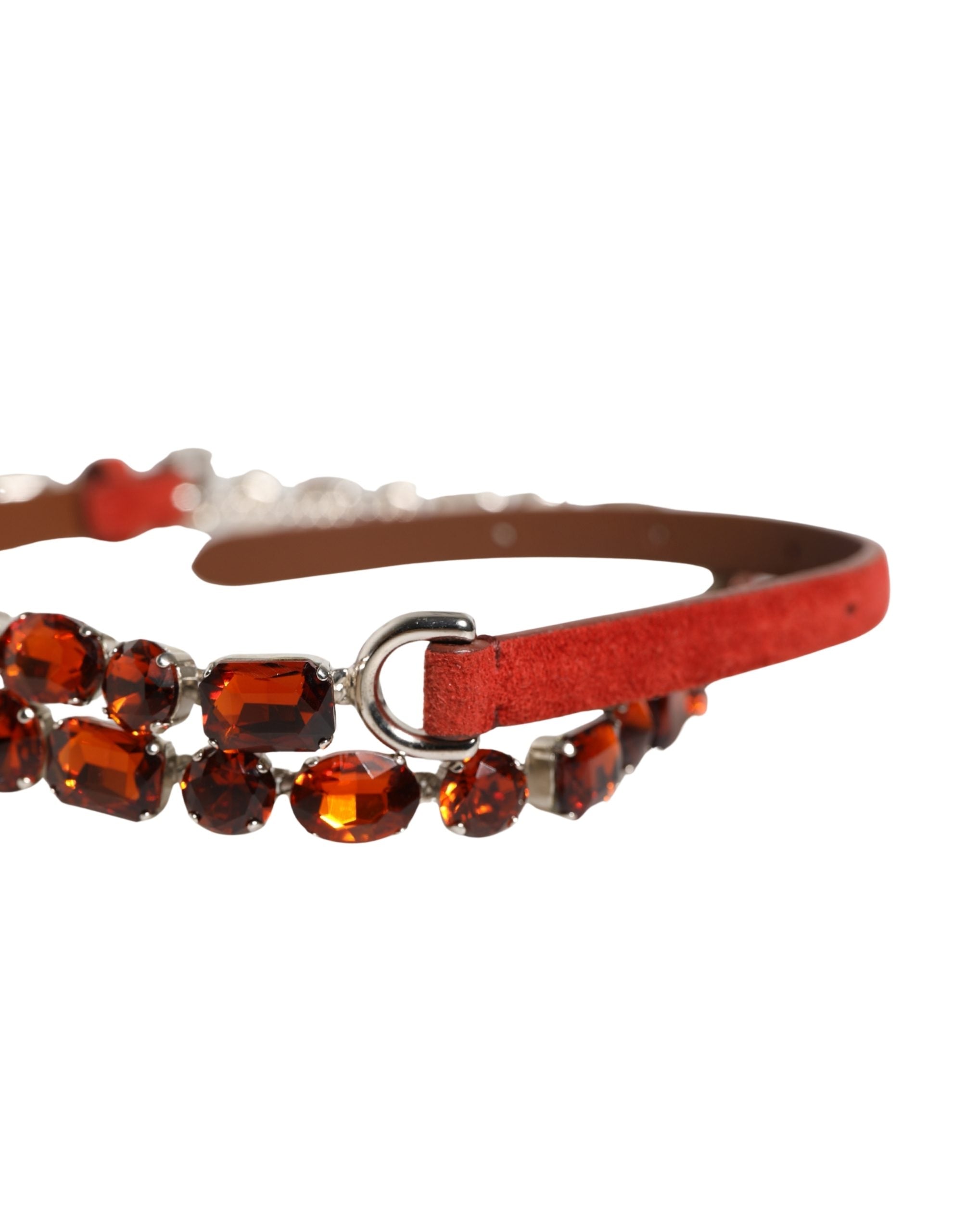 Dolce & Gabbana Red Velvet Belt with Crystal Embellishment and Chain