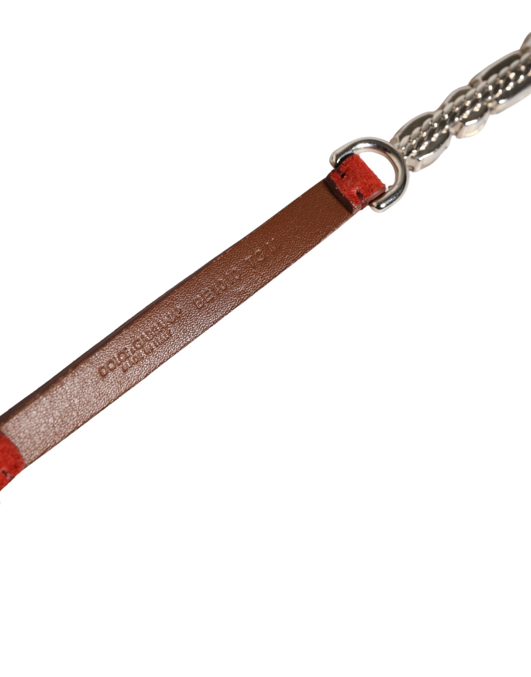Dolce & Gabbana Red Velvet Belt with Crystal Embellishment and Chain