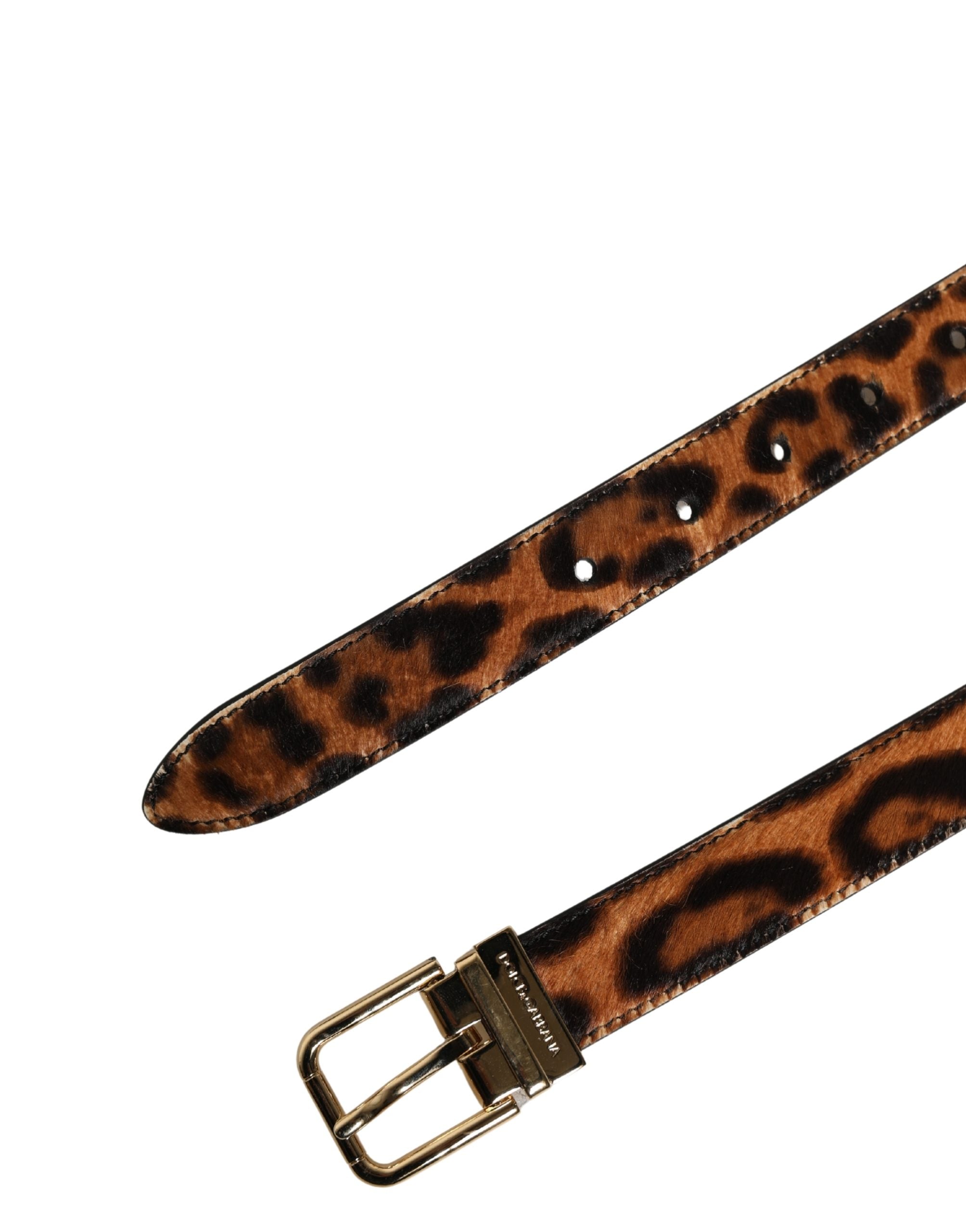 Dolce & Gabbana belt in brown leopard print calf hair with a metal buckle