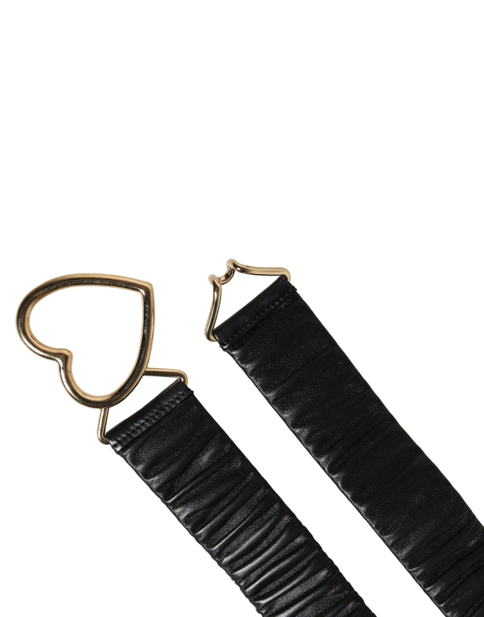 Dolce & Gabbana Black Leather Belt with Gold Heart Metal Buckle