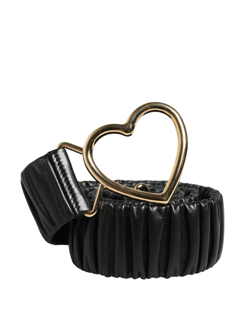 Dolce & Gabbana Black Leather Belt with Gold Heart Metal Buckle