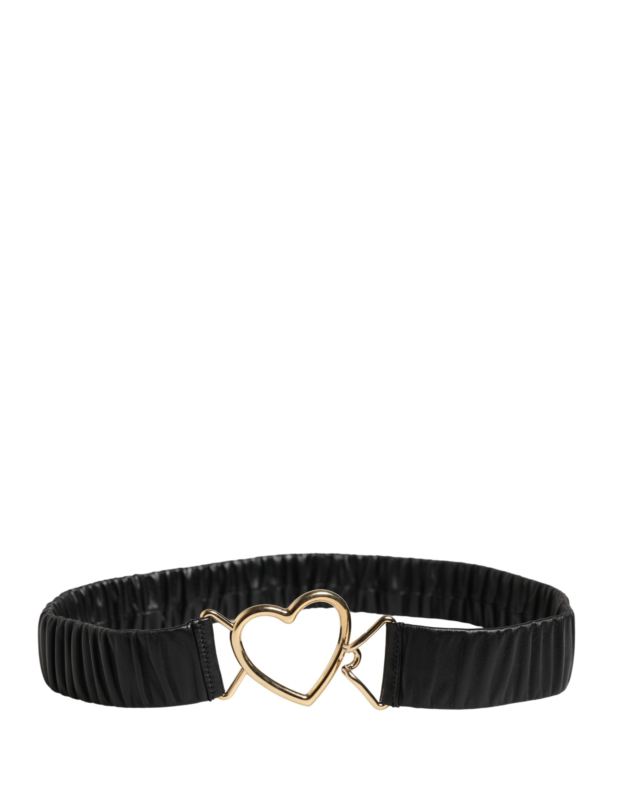 Dolce & Gabbana Black Leather Belt with Gold Heart Metal Buckle
