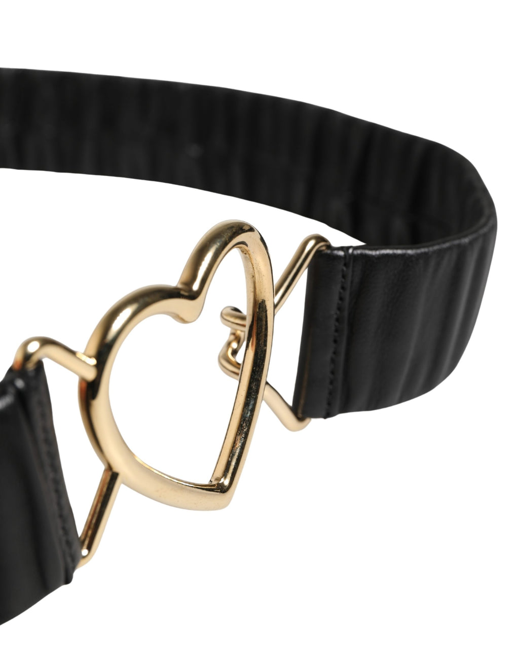 Dolce & Gabbana Black Leather Belt with Gold Heart Metal Buckle