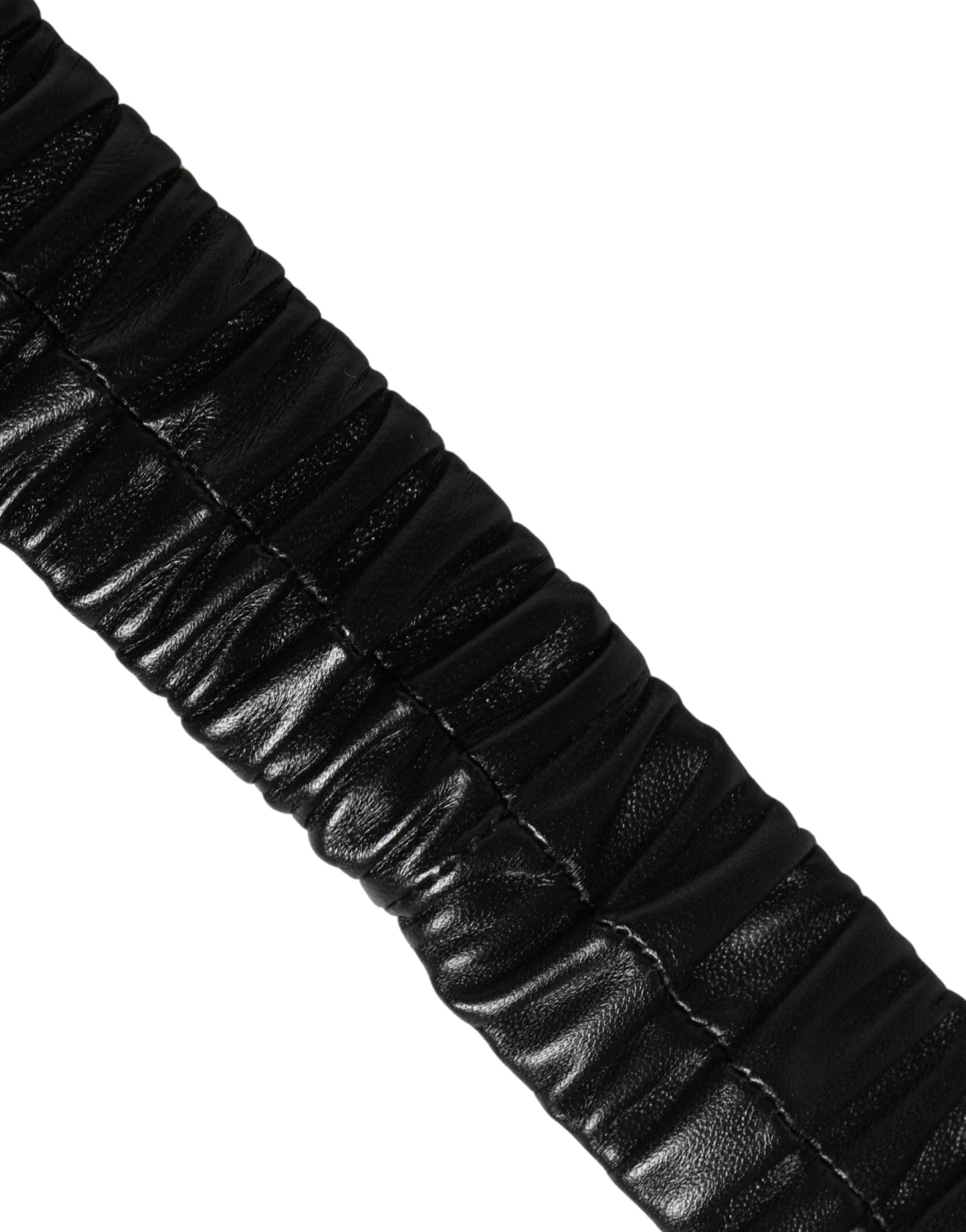 Dolce & Gabbana Black Leather Belt with Gold Heart Metal Buckle